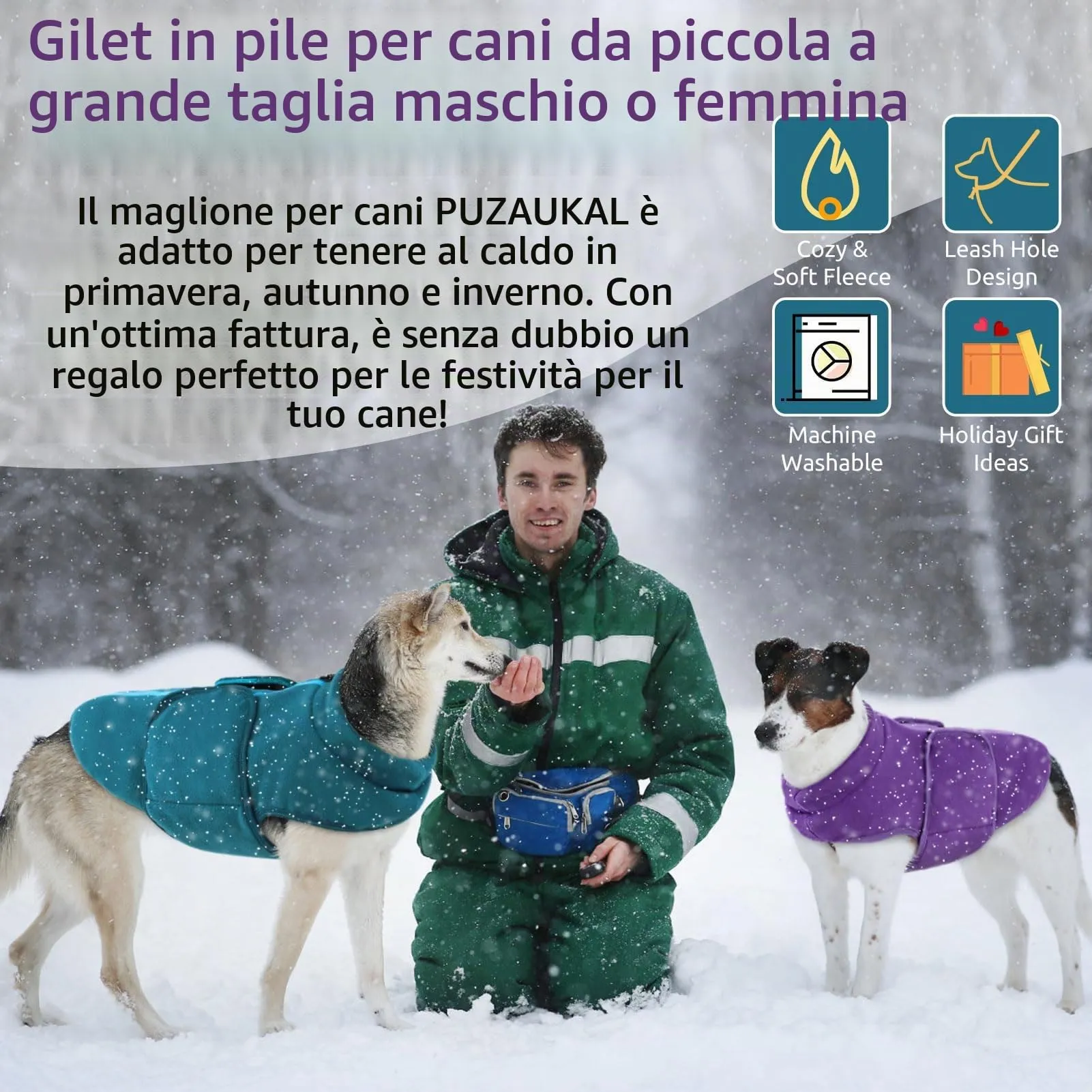 PUZAUKAL Maglione in Pile per Cani e Gatti con Foro per Imbracatura, Viola, XS - immagine 7