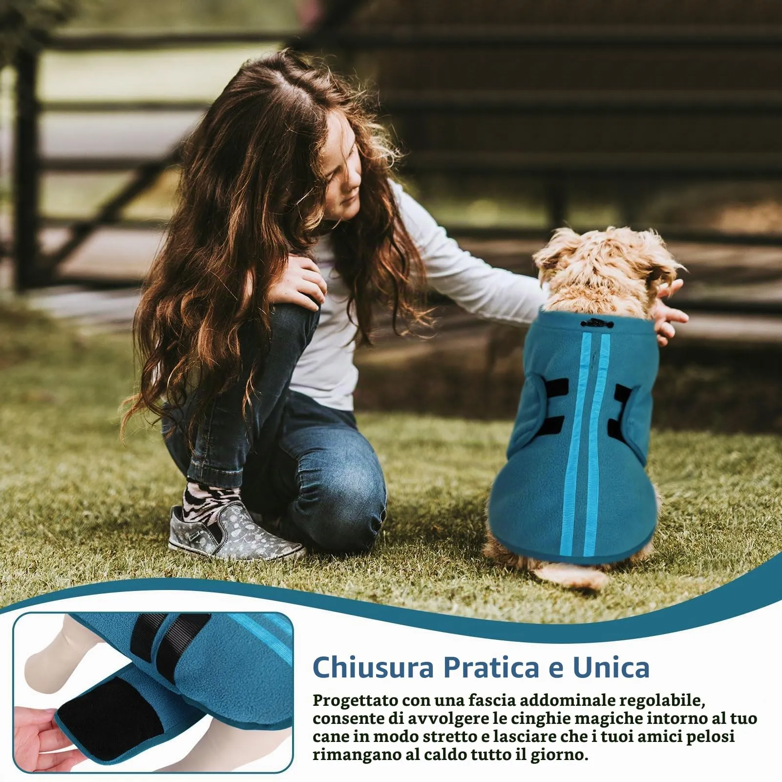 PUZAUKAL Maglione in Pile per Cani e Gatti con Foro per Imbracatura, Blu Pavone, XS - immagine 6