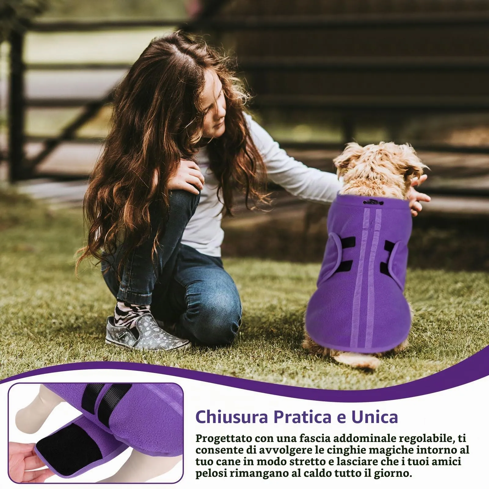 PUZAUKAL Maglione in Pile per Cani e Gatti con Foro per Imbracatura, Viola, XL - immagine 6