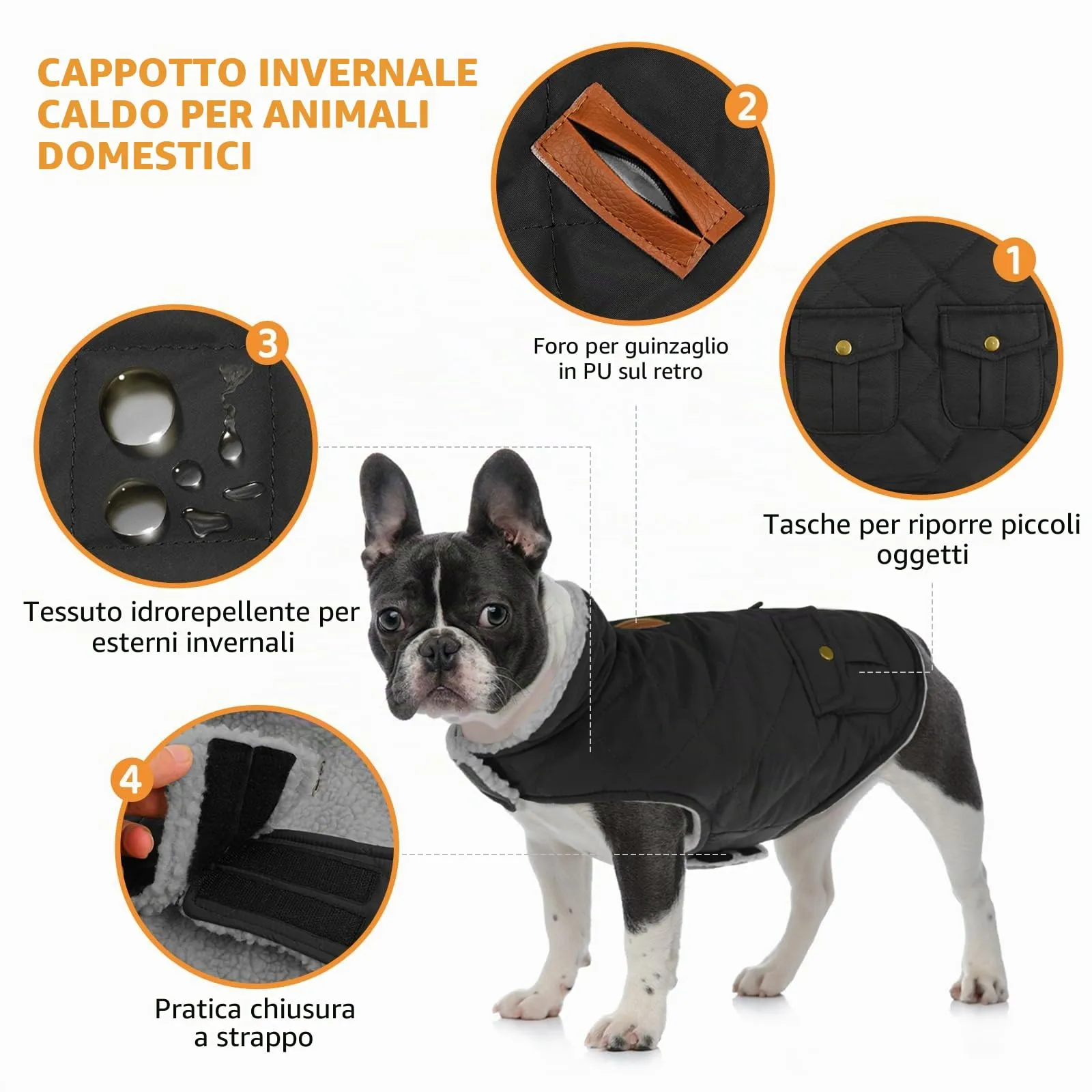 Queenmore Cappottino Cane Impermeabile e Imbottito, Nero, XS - immagine 2