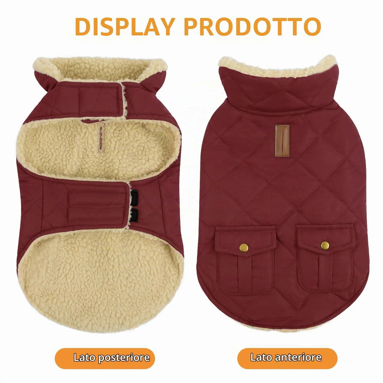Queenmore Cappotto Impermeabile Caldo per Cani di Piccola e Media Taglia, Borgogna, Taglia S - immagine 5