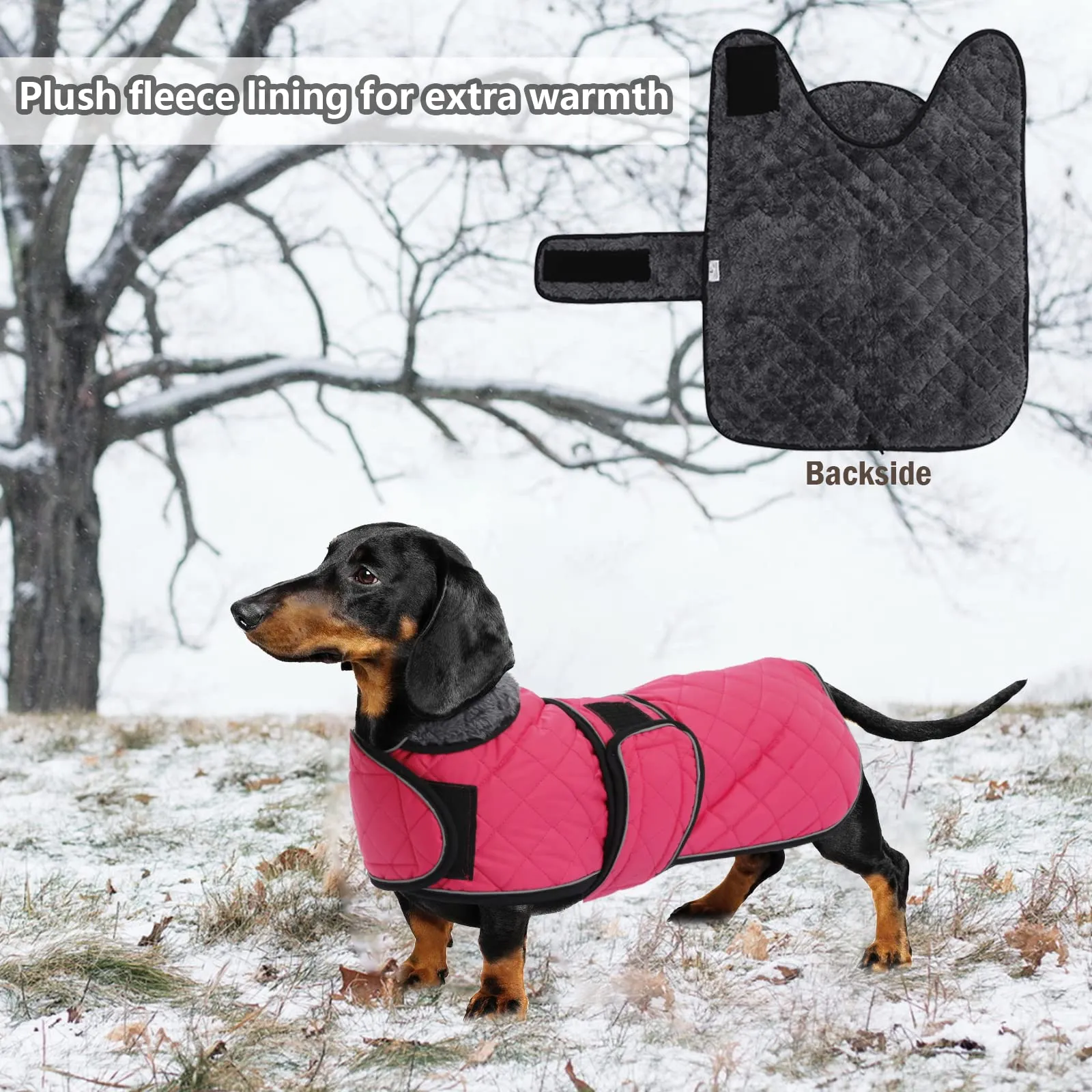 Geyecete Cappotto Invernale Termico Trapuntato per Cane Bassotto con Fodera in Pile, Rosa, L - immagine 5