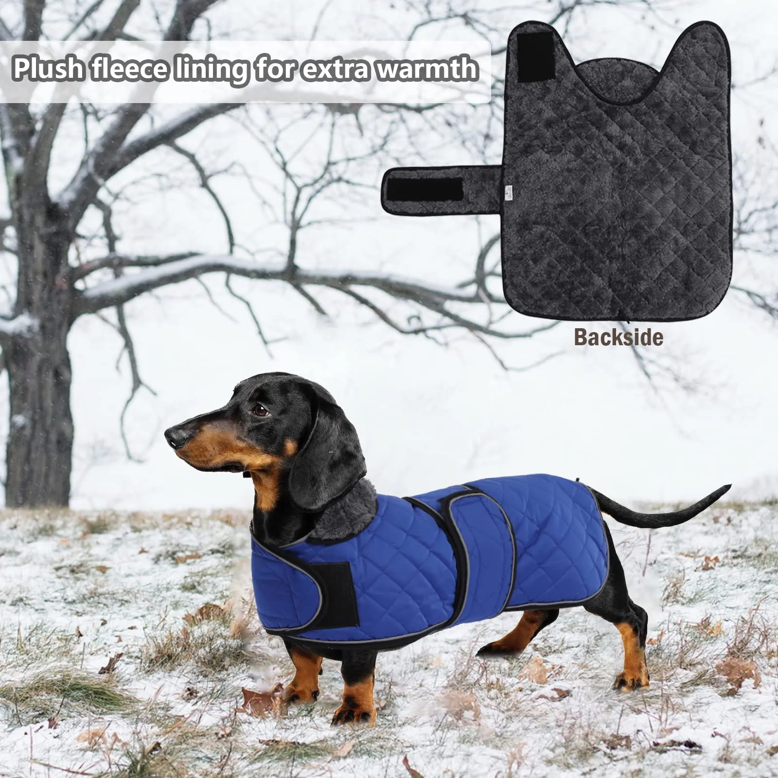 Geyecete Cappotto Invernale Termico Trapuntato per Cane Bassotto con Fodera in Pile, Blu, L - immagine 5