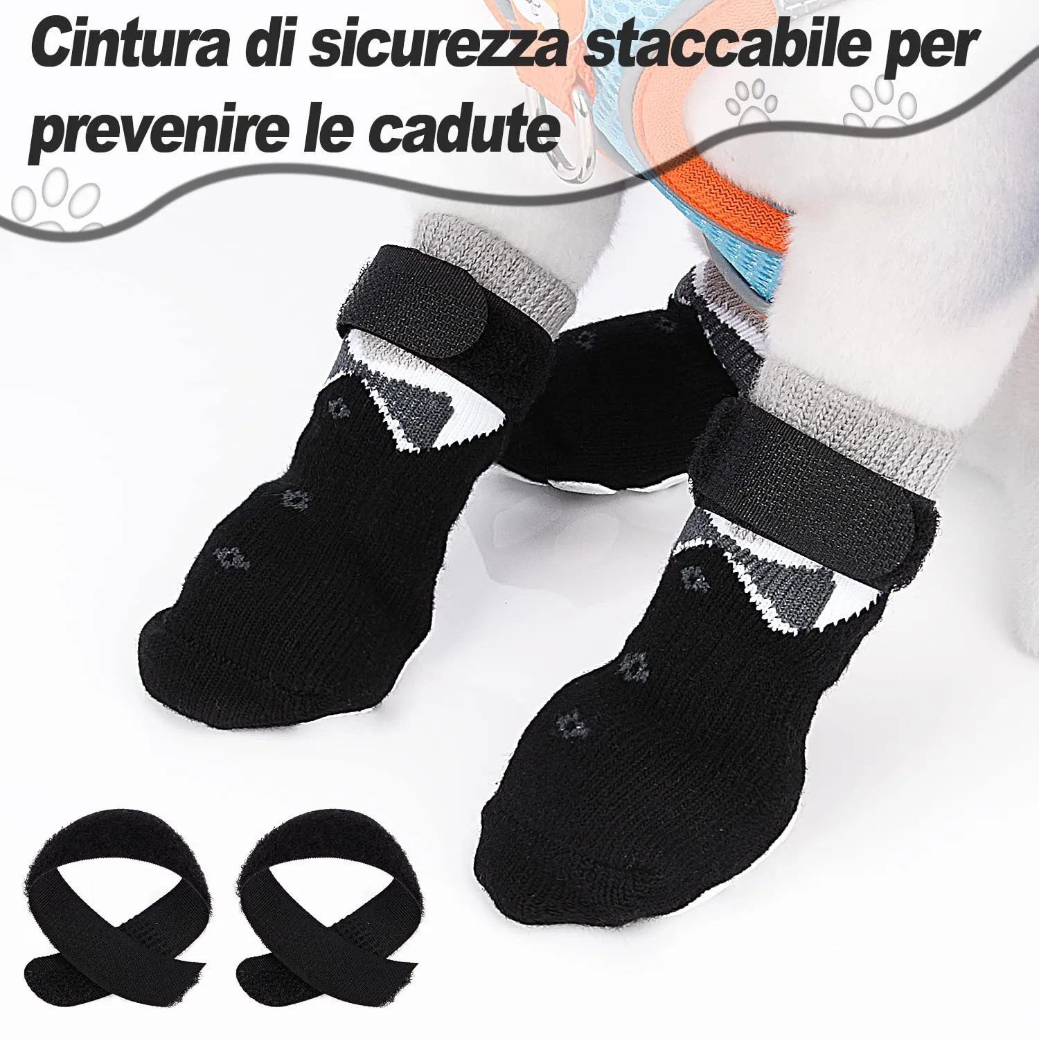 PETLOFT Calzini Antiscivolo per Cane con Cinghie Regolabili, 4 Pezzi, Nero, XL - immagine 4
