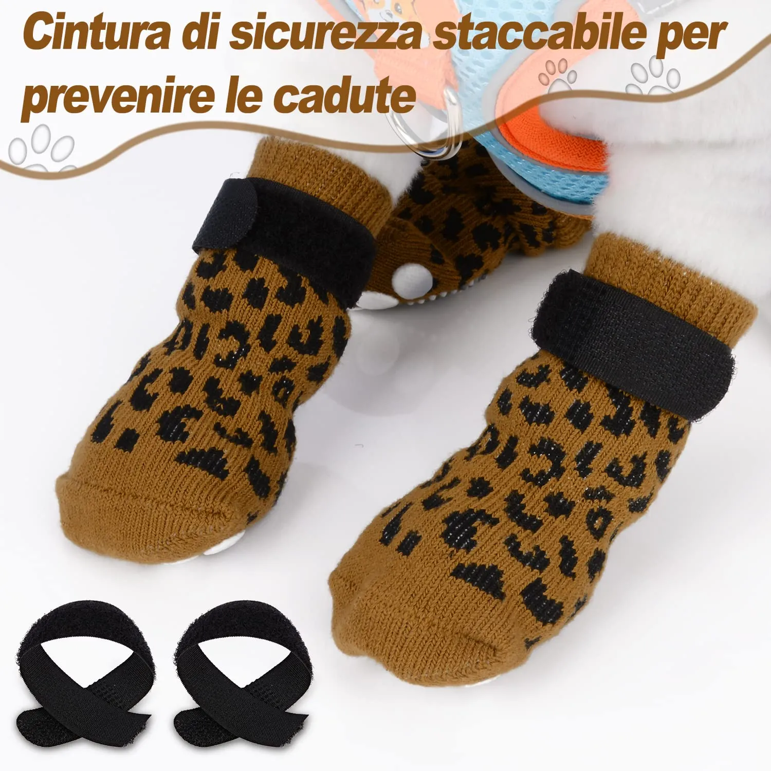 PETLOFT Calzini Antiscivolo per Cane con Cinghie Regolabili, 4 Pezzi (Cachi, XL) - immagine 4