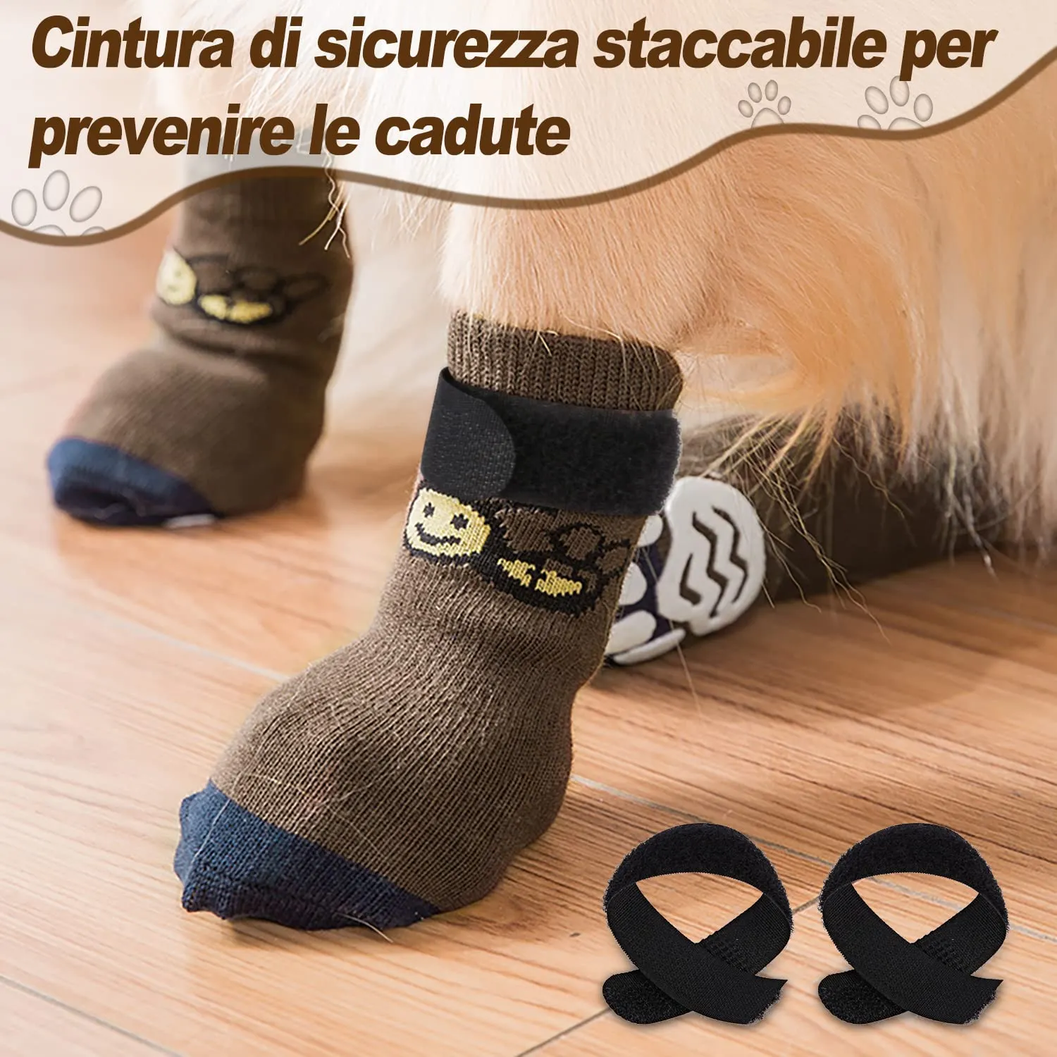 PETLOFT Calzini Antiscivolo per Cane con Cinghie Regolabili, 4 Pezzi (Marrone, XL) - immagine 4