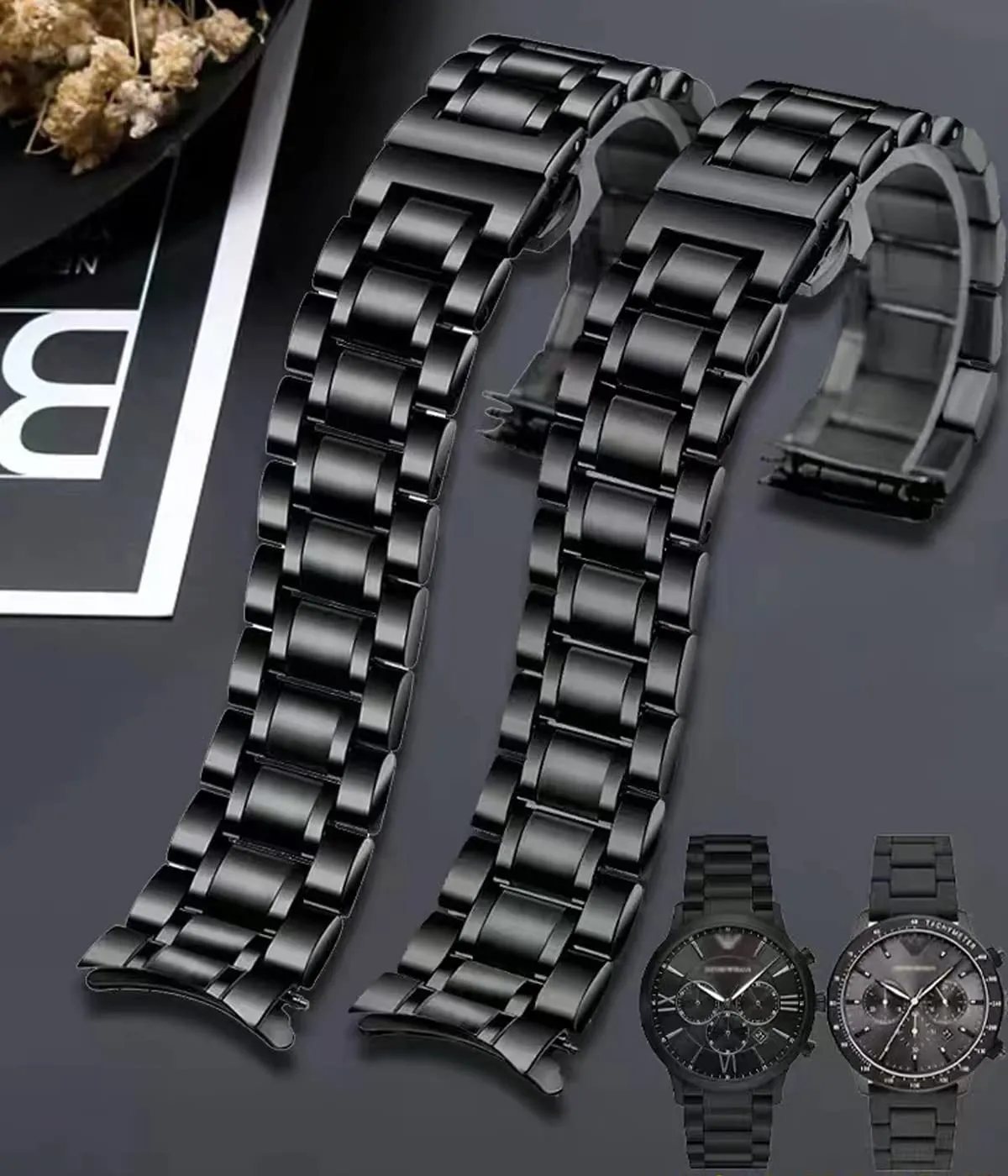 FOUUA Cinturino in Acciaio Inossidabile per Orologio e Smartwatch 22mm Nero - immagine 7