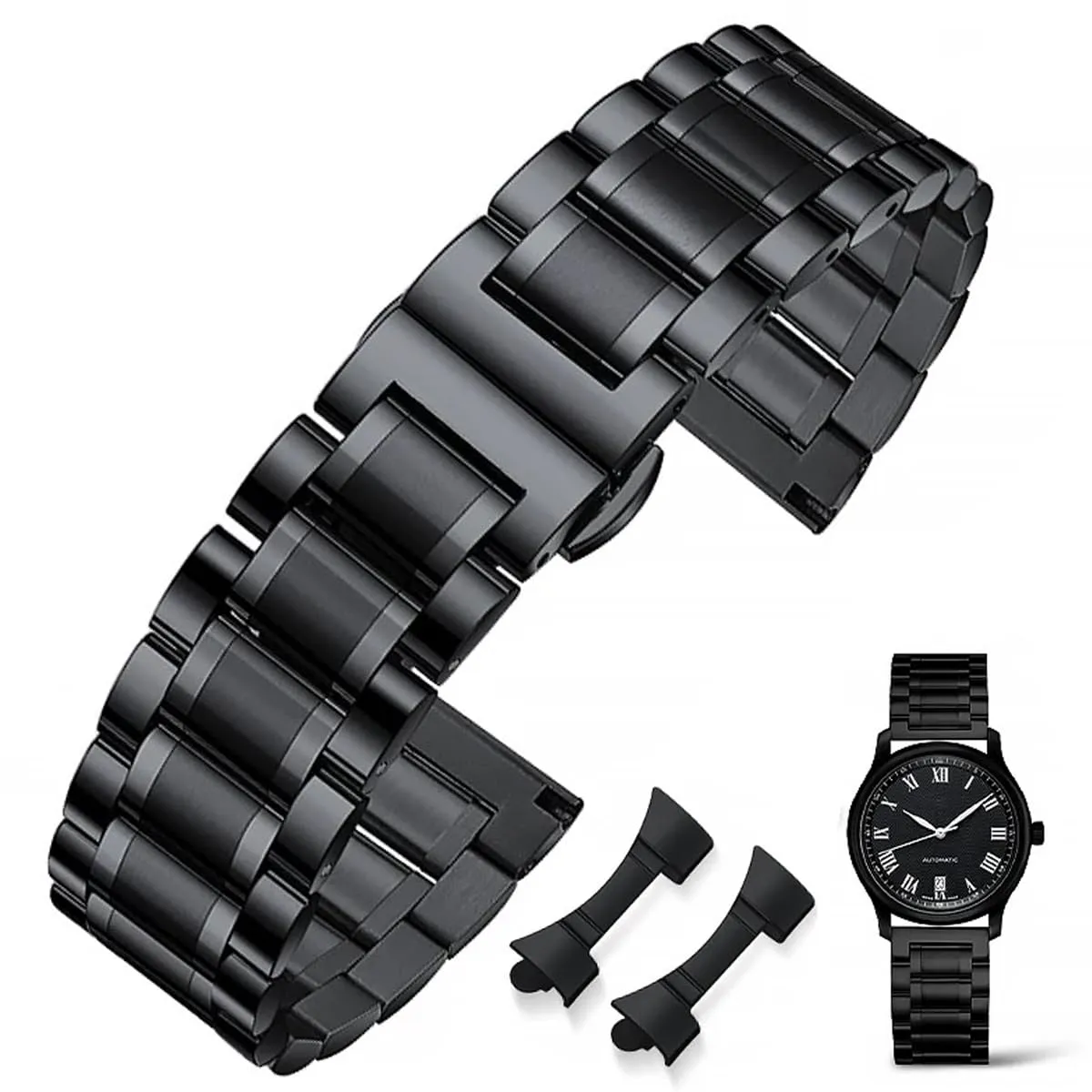 FOUUA Cinturino in Acciaio Inossidabile per Orologio e Smartwatch 22mm Nero - immagine 8