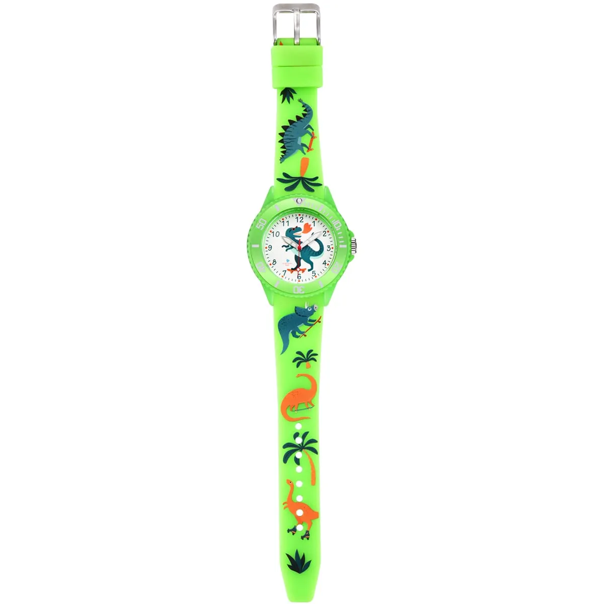 Alienwork Kids Dino T-Rex Learning Watch, Green Silicone Strap, Waterproof 5 ATM - immagine 3