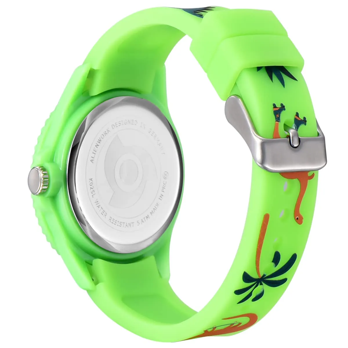 Alienwork Kids Dino T-Rex Learning Watch, Green Silicone Strap, Waterproof 5 ATM - immagine 4