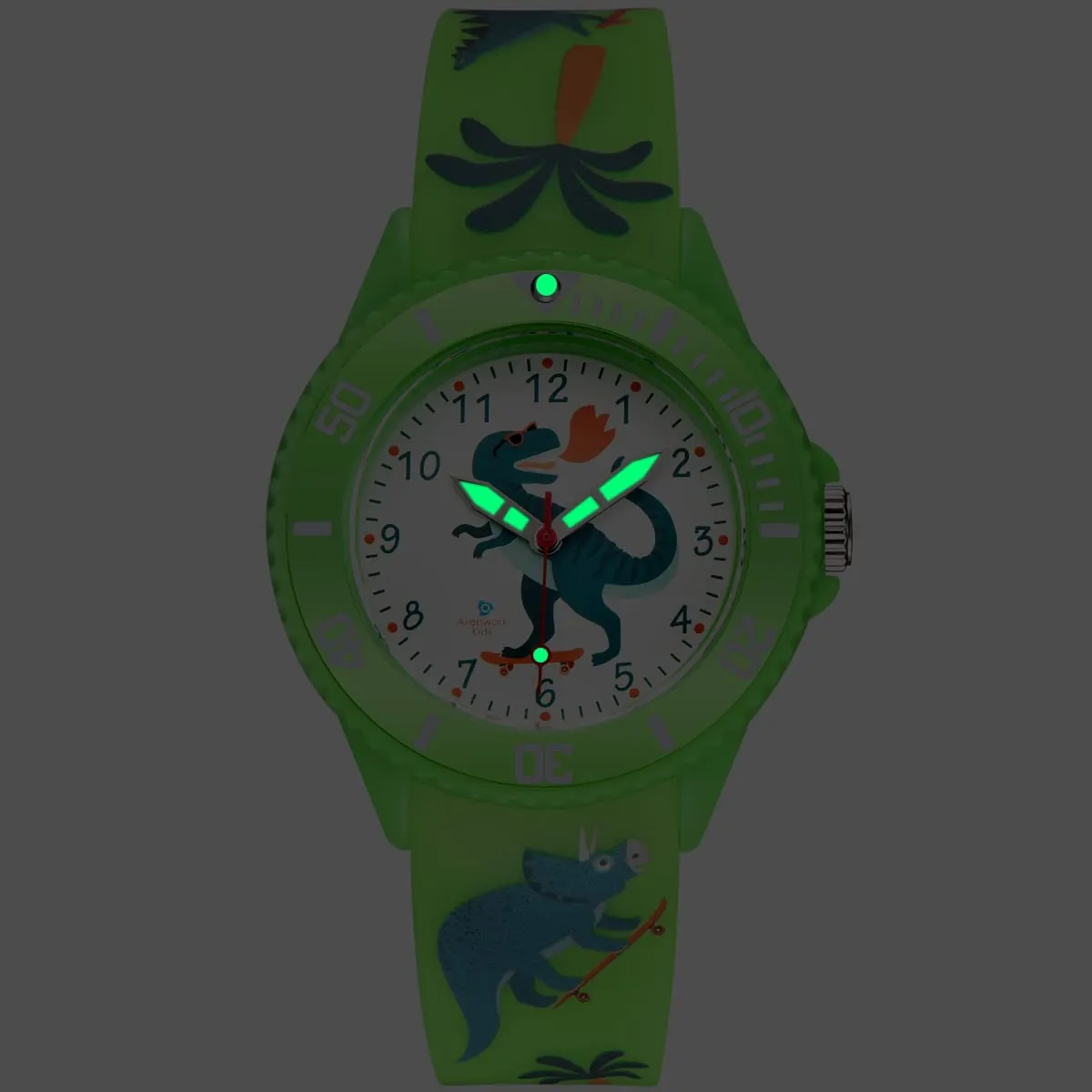 Alienwork Kids Dino T-Rex Learning Watch, Green Silicone Strap, Waterproof 5 ATM - immagine 6