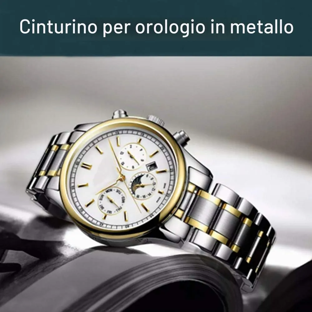 FOUUA Cinturino in Acciaio Inossidabile per Orologio 24mm Argento e Oro - immagine 4