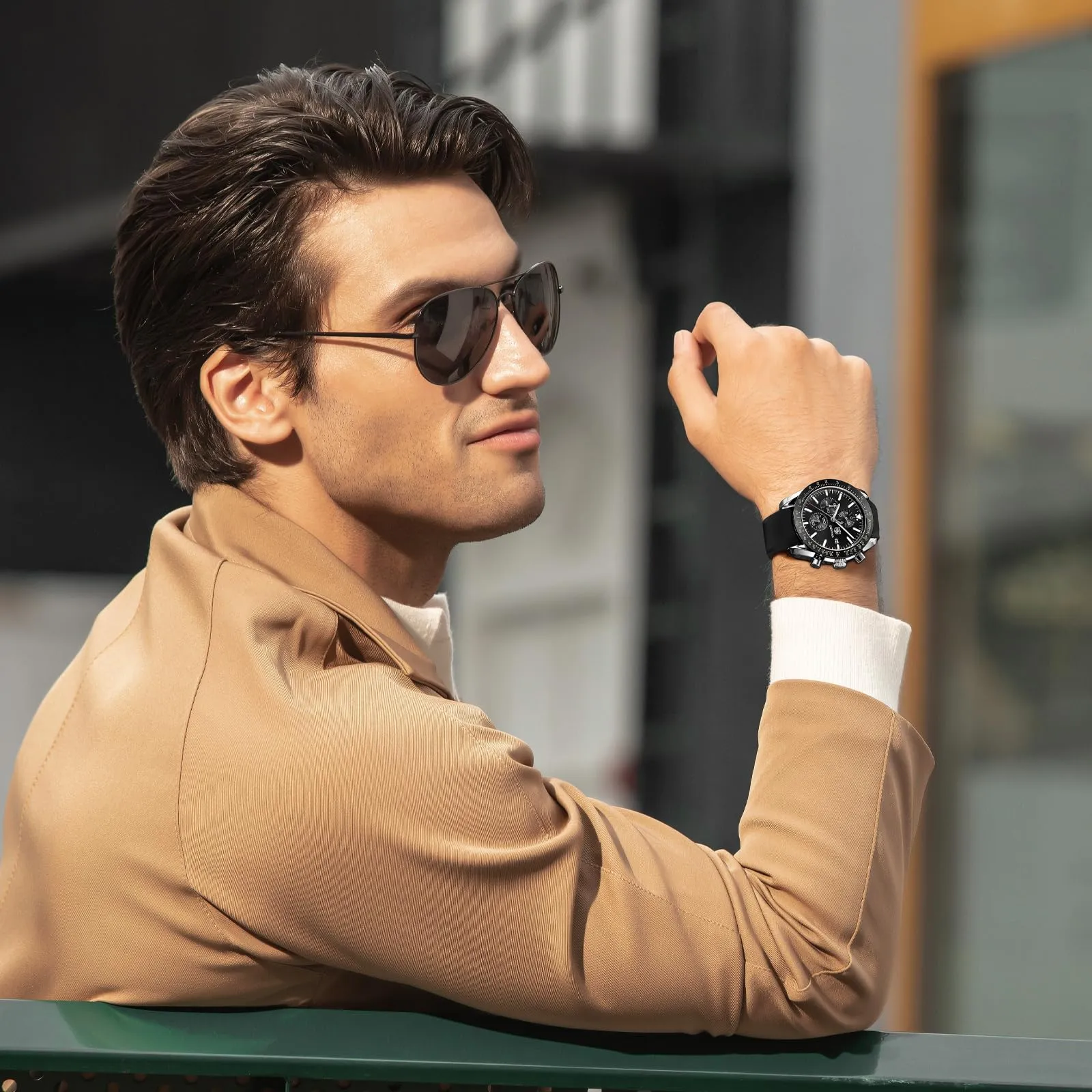 BENYAR Orologio da Uomo Cronografo Analogico al Quarzo BY-5140, Cinturino in Silicone, Nero Argento - immagine 3