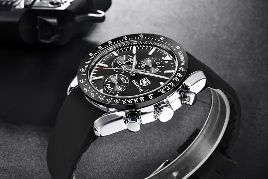 BENYAR Orologio da Uomo Cronografo Analogico al Quarzo BY-5140, Cinturino in Silicone, Nero Argento - immagine 9
