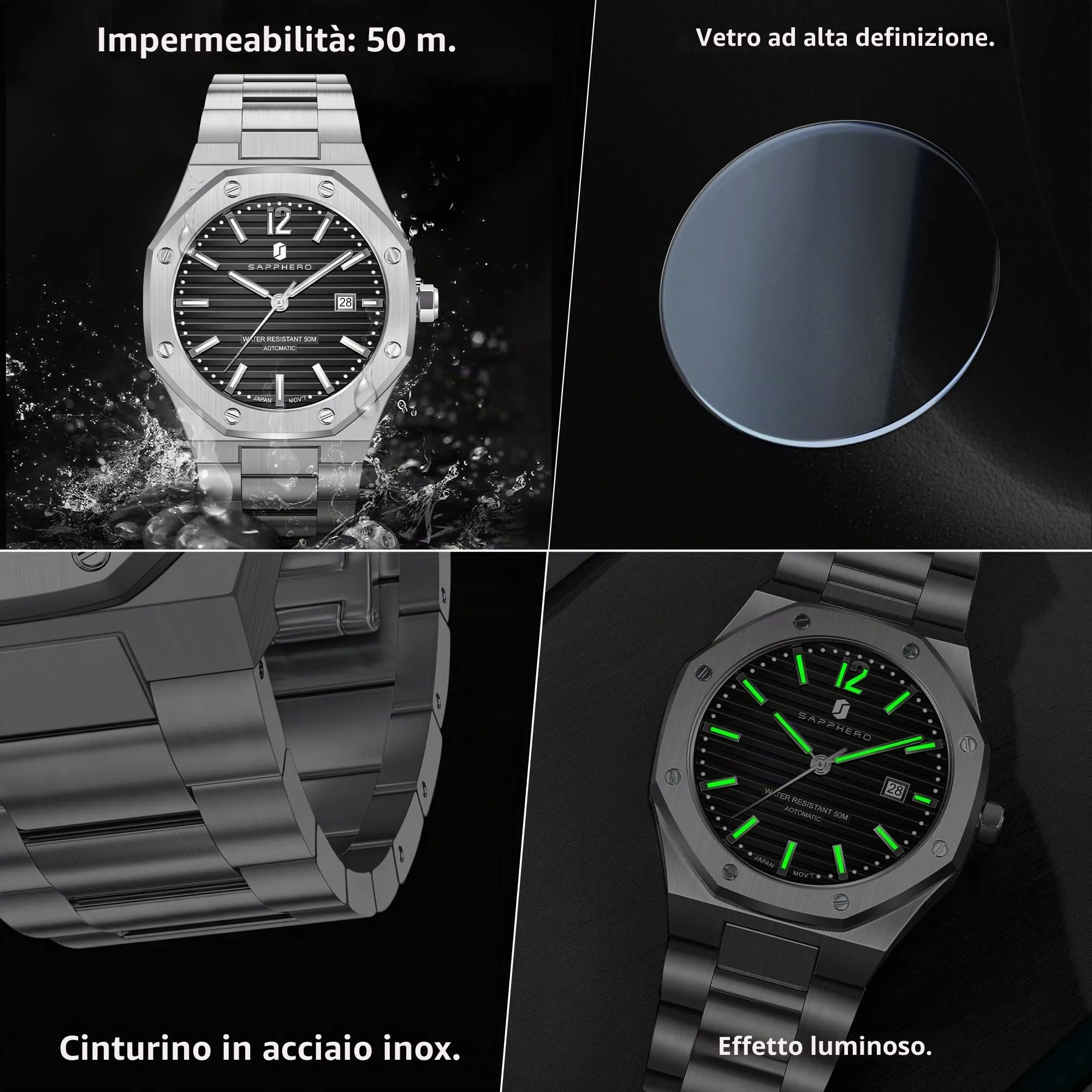 BENYAR Orologio da Uomo Cronografo Meccanico Automatico SO2112-02, Acciaio Inossidabile, 50M Impermeabile, Argento Nero - immagine 5