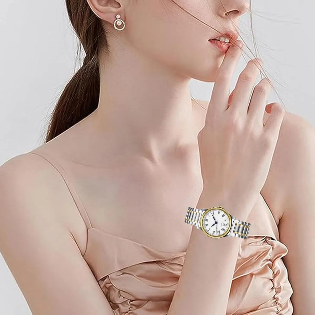 FOUUA Cinturino in Acciaio Inossidabile 23mm Argento e Oro - immagine 6