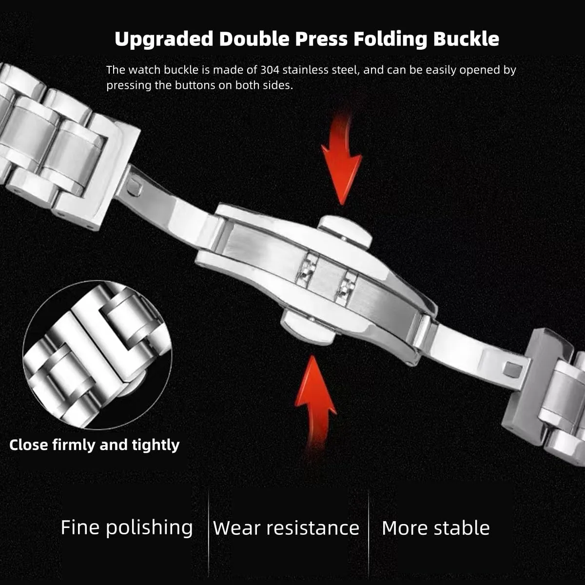 FOUUA Cinturino in Acciaio Inossidabile per Orologio e Smartwatch 23mm - Nero - immagine 3