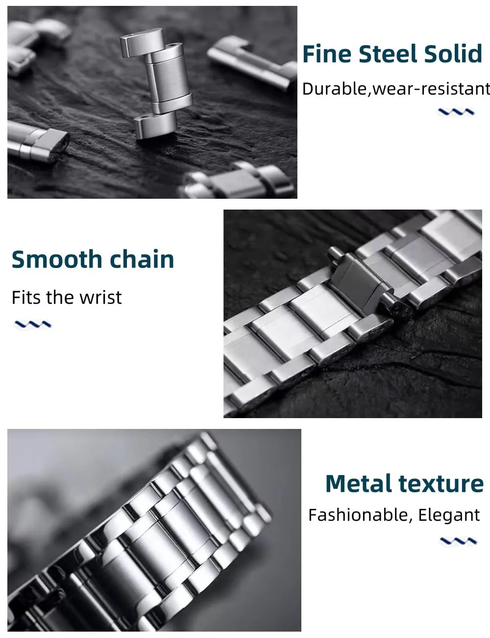 FOUUA Cinturino in Acciaio Inossidabile per Orologio e Smartwatch, 15mm, Argento - immagine 2