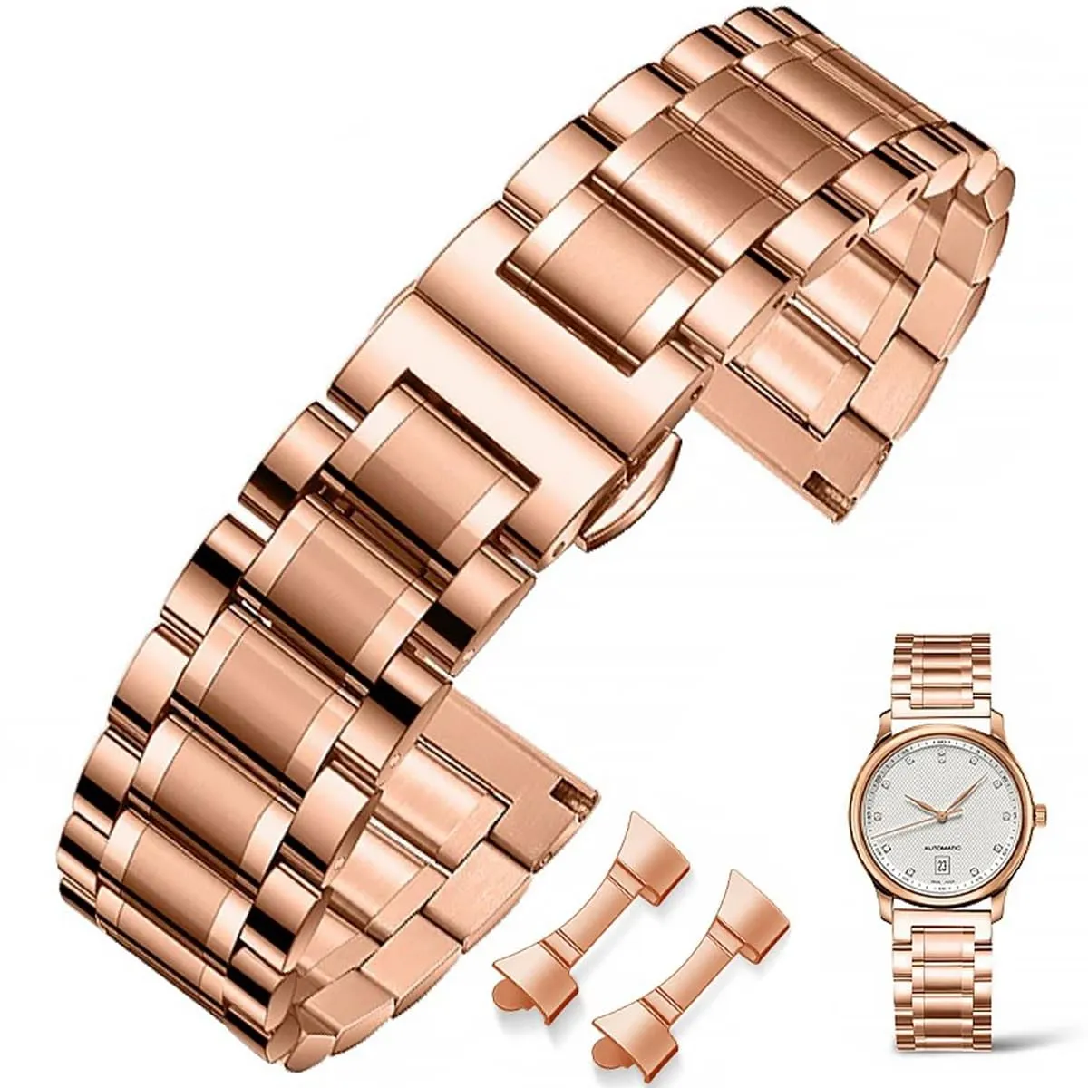 FOUUA Cinturino in Acciaio Inossidabile 20mm Oro Rosa - immagine 1