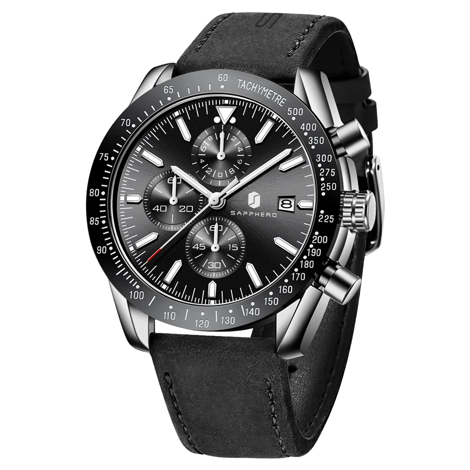 BENYAR BY5140 Orologio da Uomo Cronografo Analogico al Quarzo, Cinturino in Pelle, Argento Nero - immagine 1