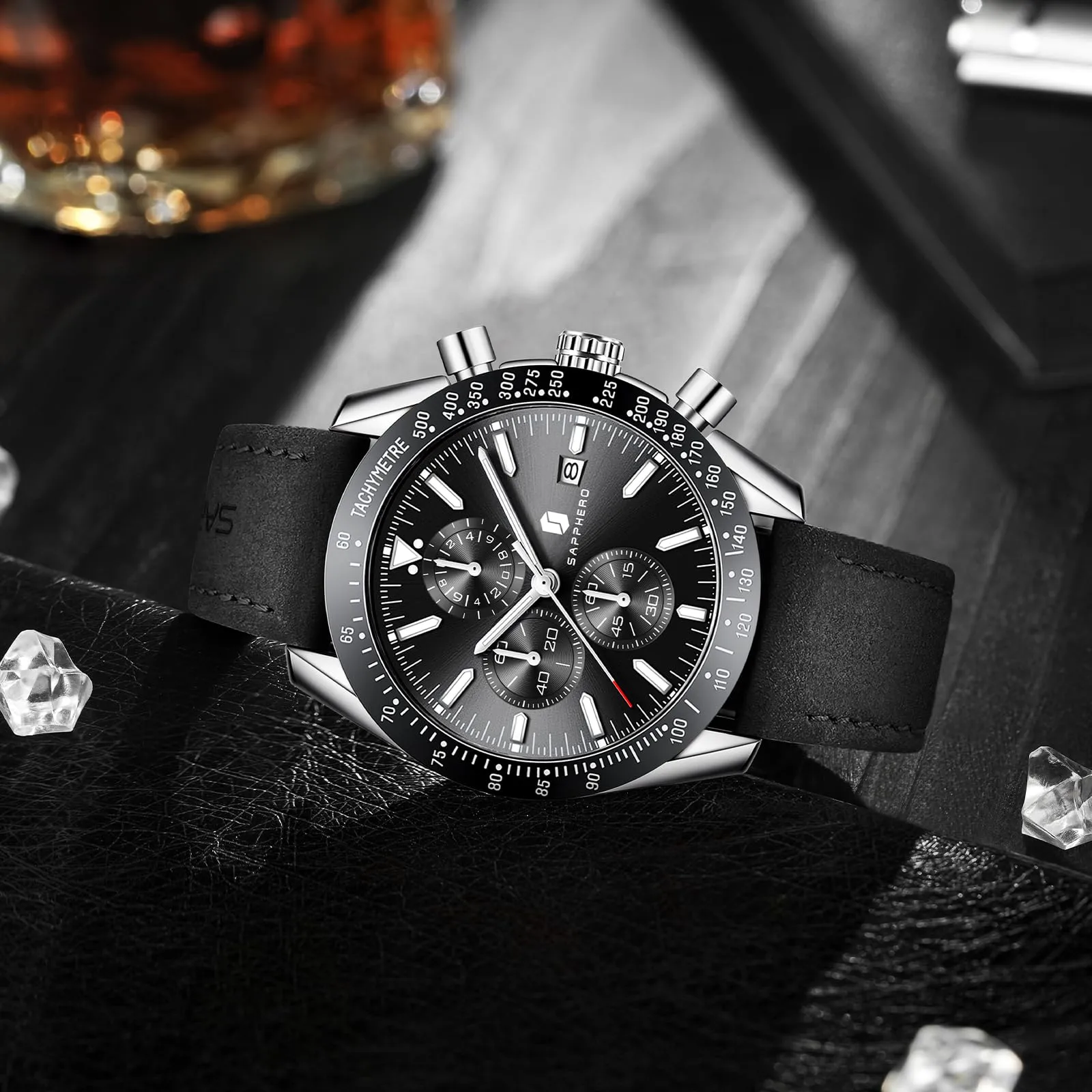 BENYAR BY5140 Orologio da Uomo Cronografo Analogico al Quarzo, Cinturino in Pelle, Argento Nero - immagine 4