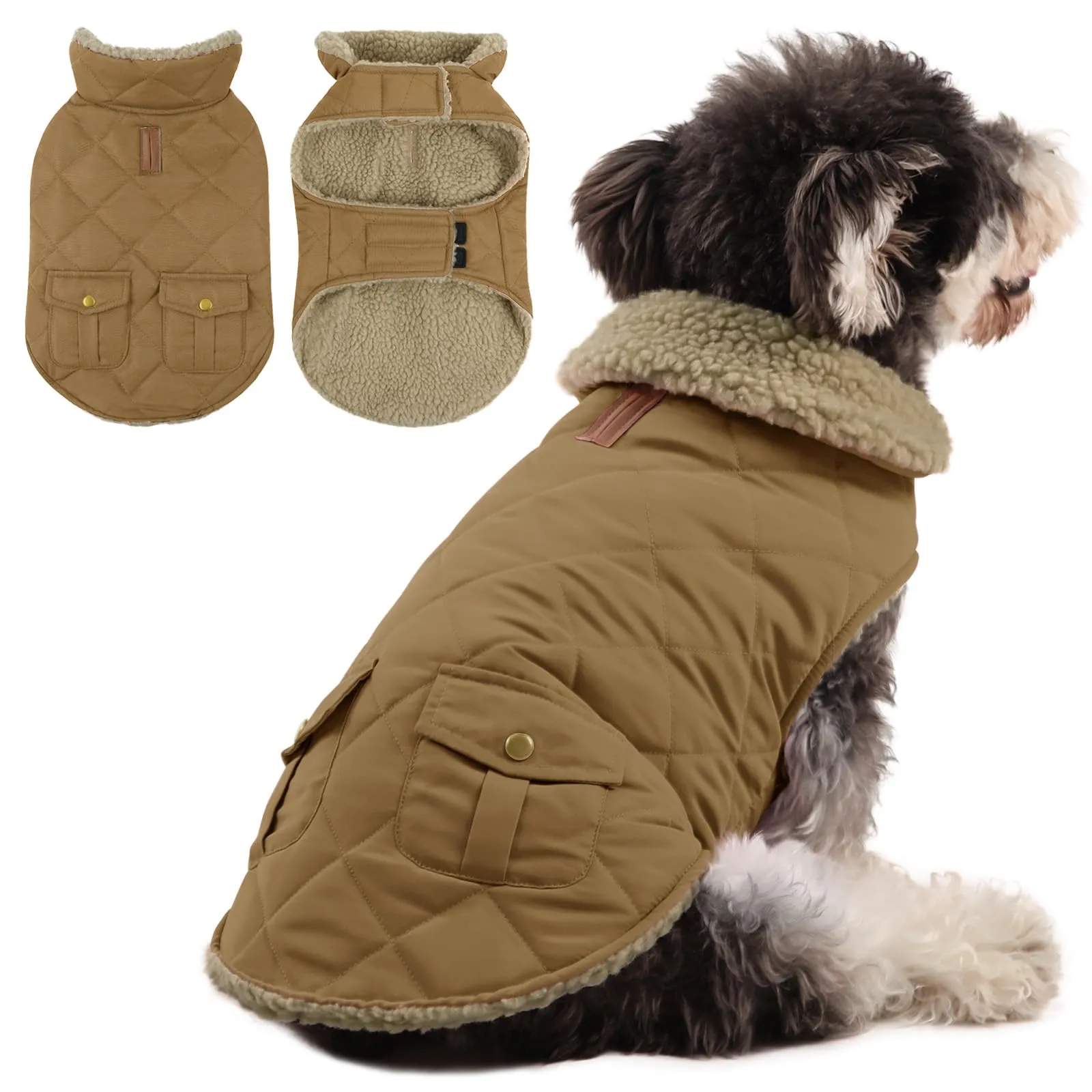 Queenmore Cappotto Impermeabile per Cani con Fodera in Peluche, Marrone, Taglia M - immagine 1
