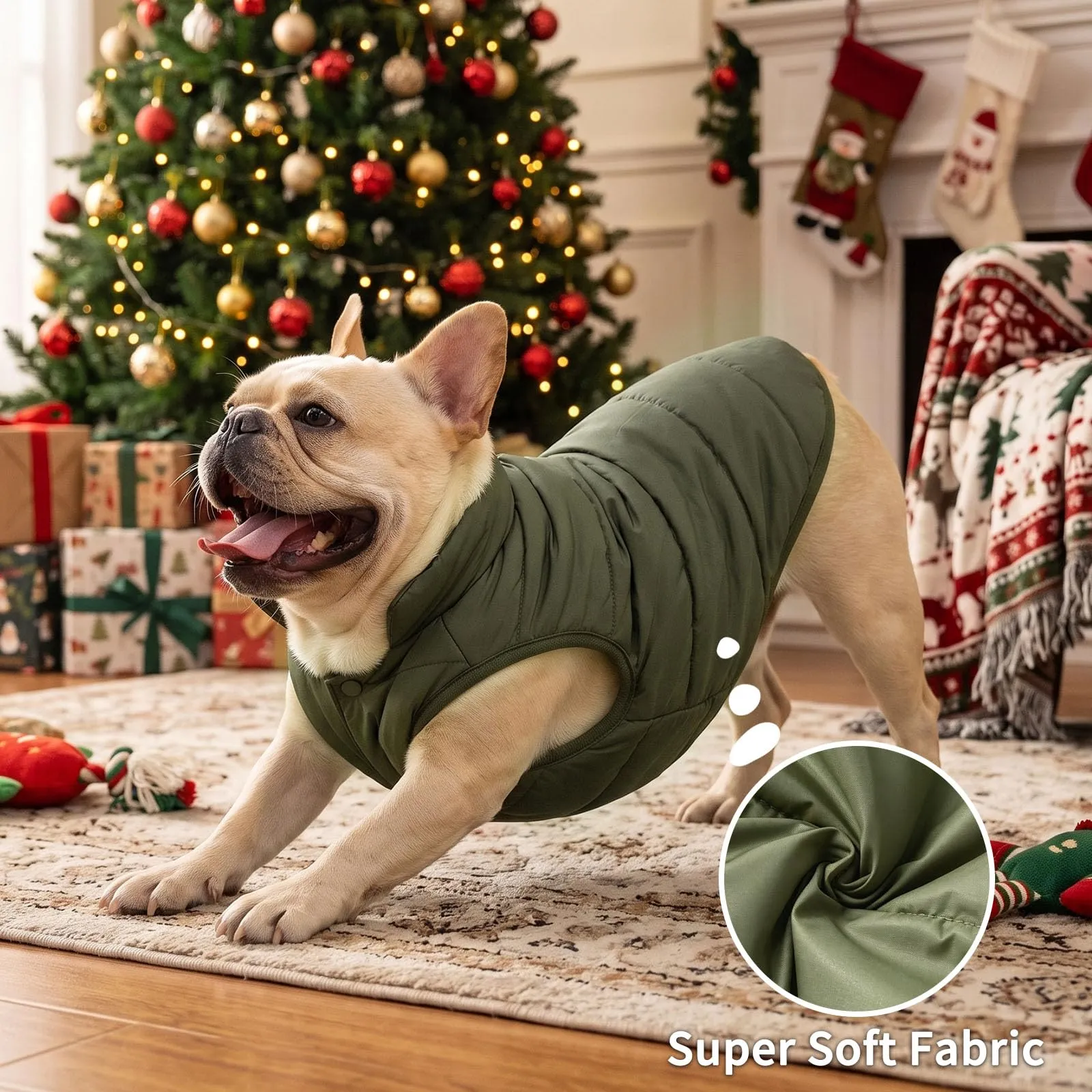 JoyDaog Cappottino per cani foderato in pile, antivento, verde, XS - immagine 4