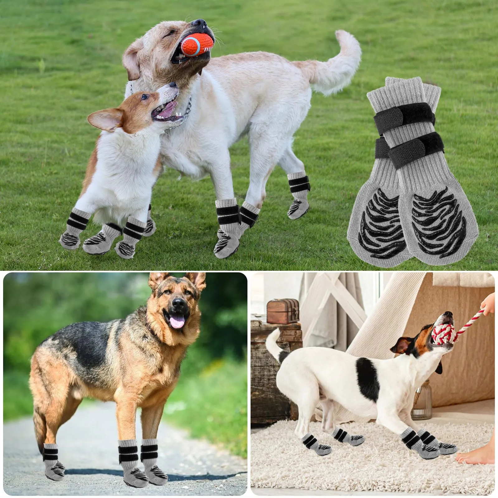 Hcpet Calzini Antiscivolo per Cani, 2 Paia, Cotone, Grigio, XL - immagine 7