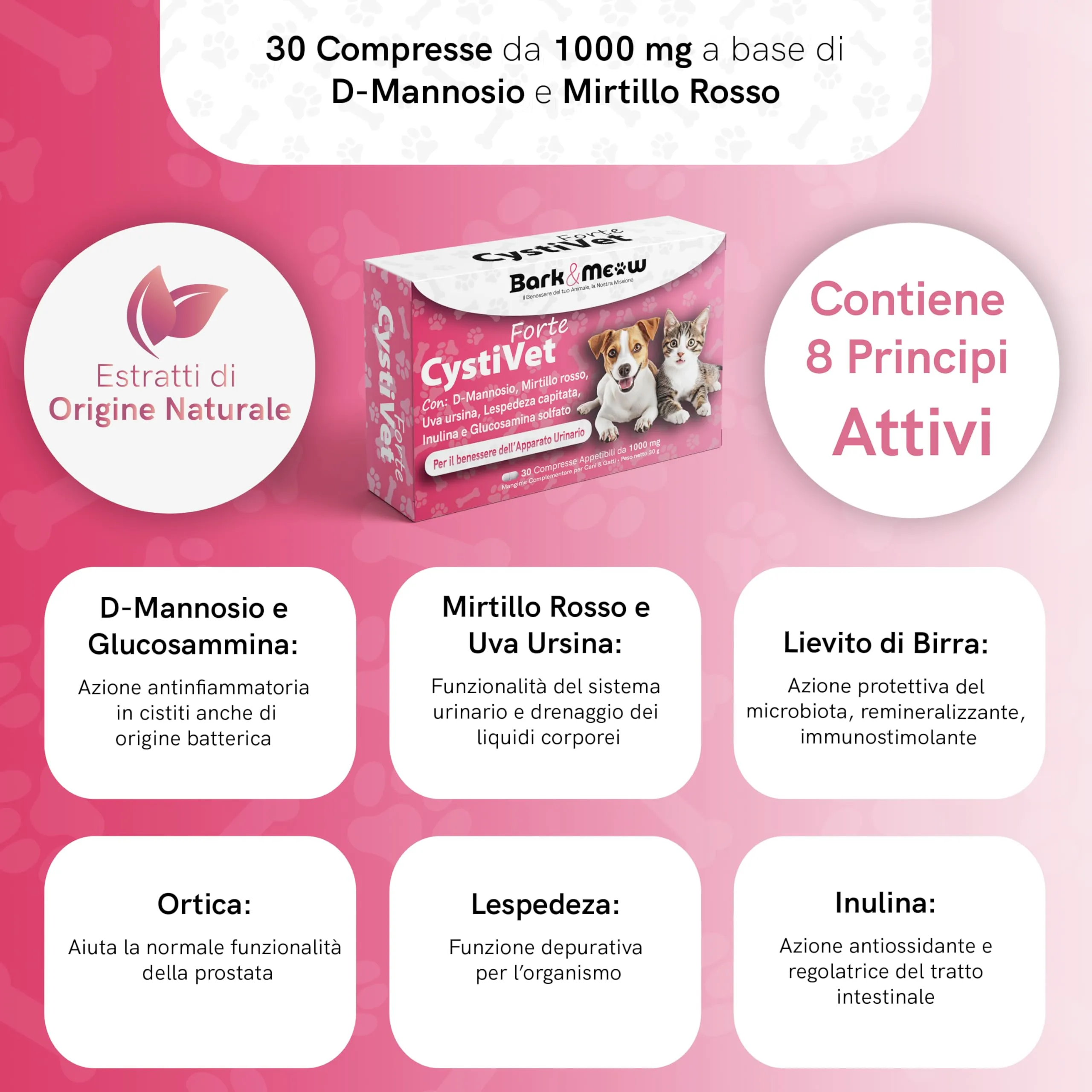 Bark & Meow CistyVet Forte Integratore per Vie Urinarie di Cani e Gatti, 30 Compresse - immagine 3