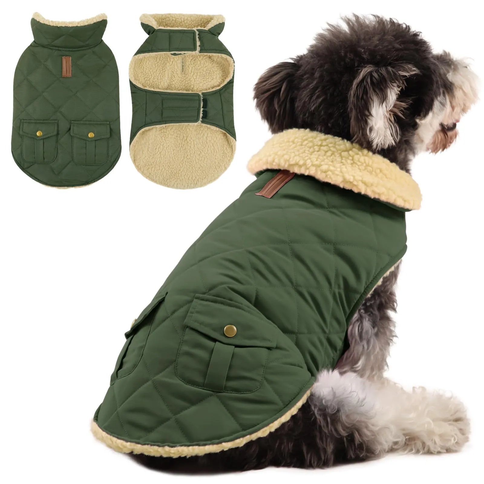 Queenmore Cappotto Impermeabile in Pile per Cane, Taglia M, Verde - immagine 1