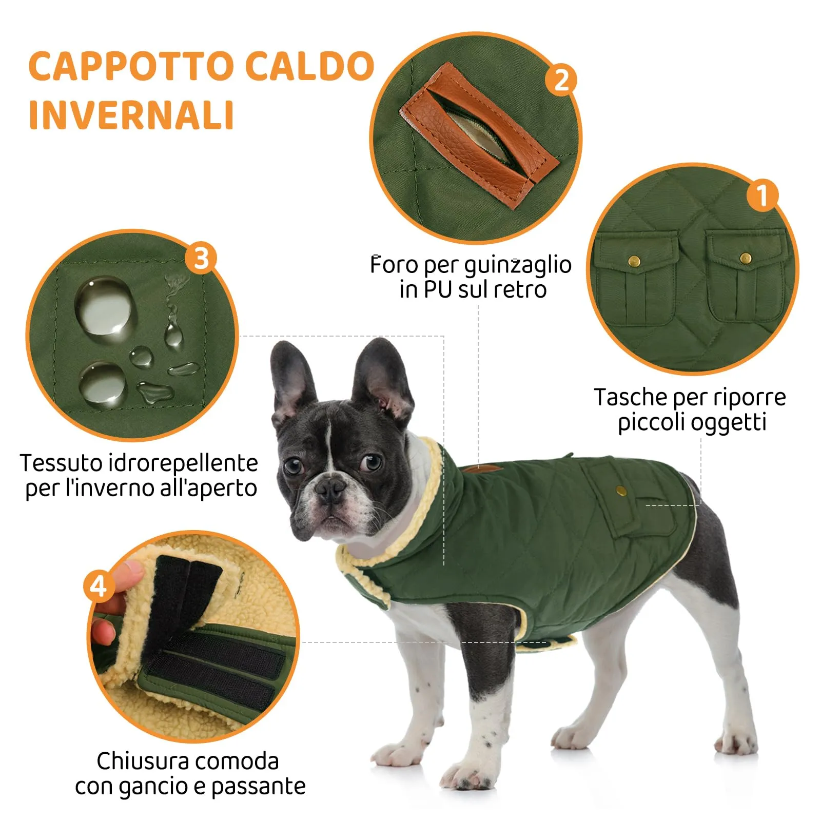 Queenmore Cappotto Impermeabile in Pile per Cane, Taglia M, Verde - immagine 2