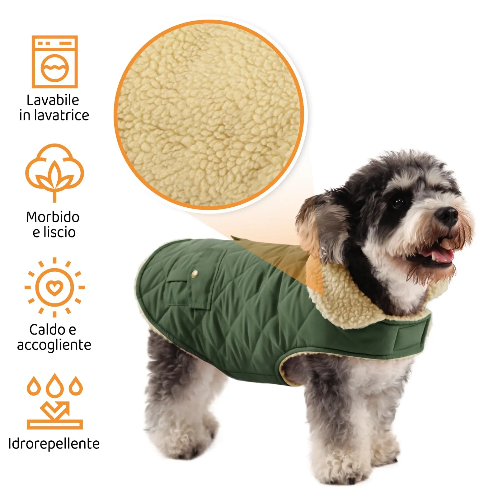 Queenmore Cappotto Impermeabile in Pile per Cane, Taglia M, Verde - immagine 3