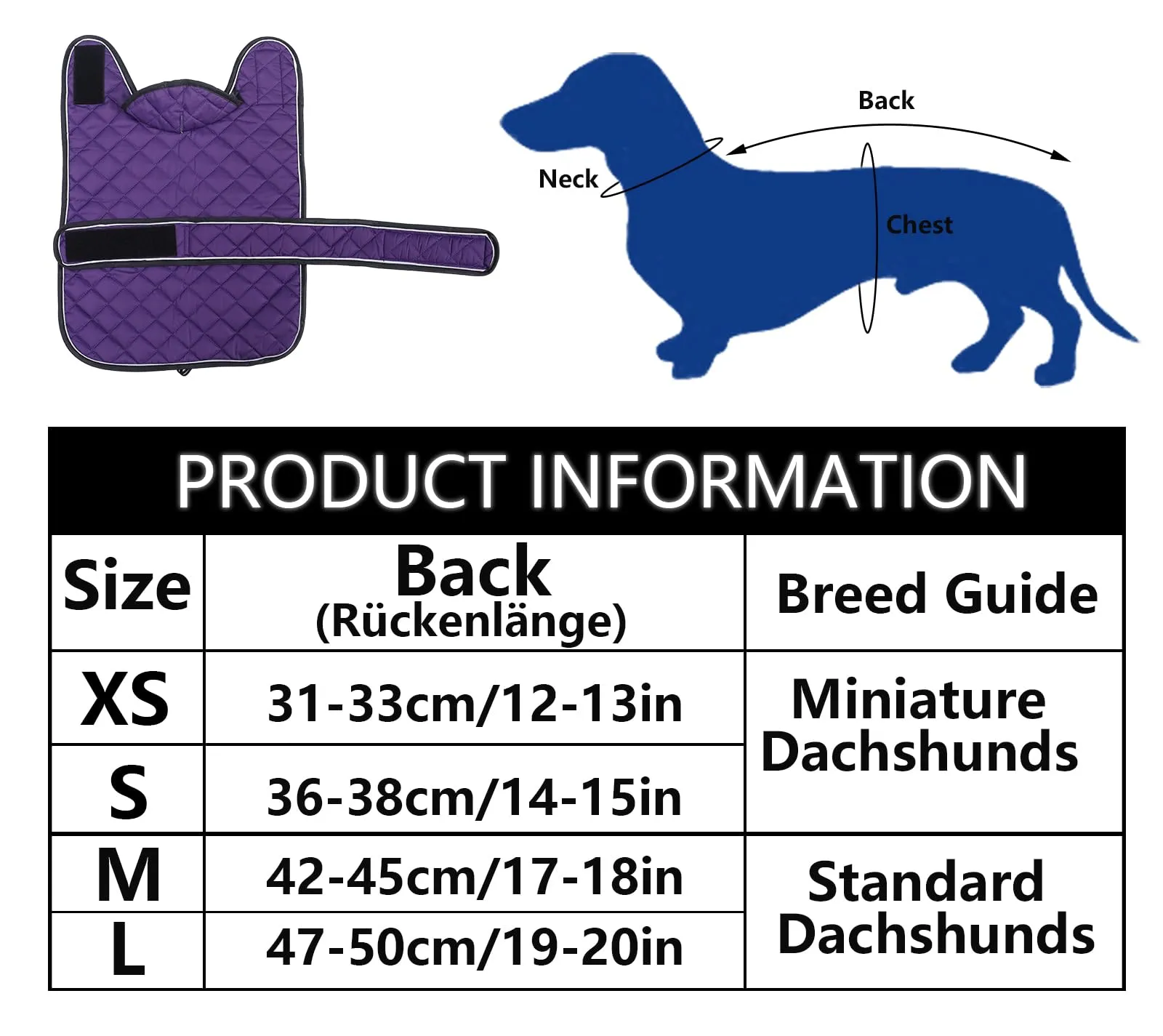 Geyecete Cappotto Invernale Termico Trapuntato per Bassotto con Fodera in Pile e Foro per Imbracatura, Viola, XS - immagine 6