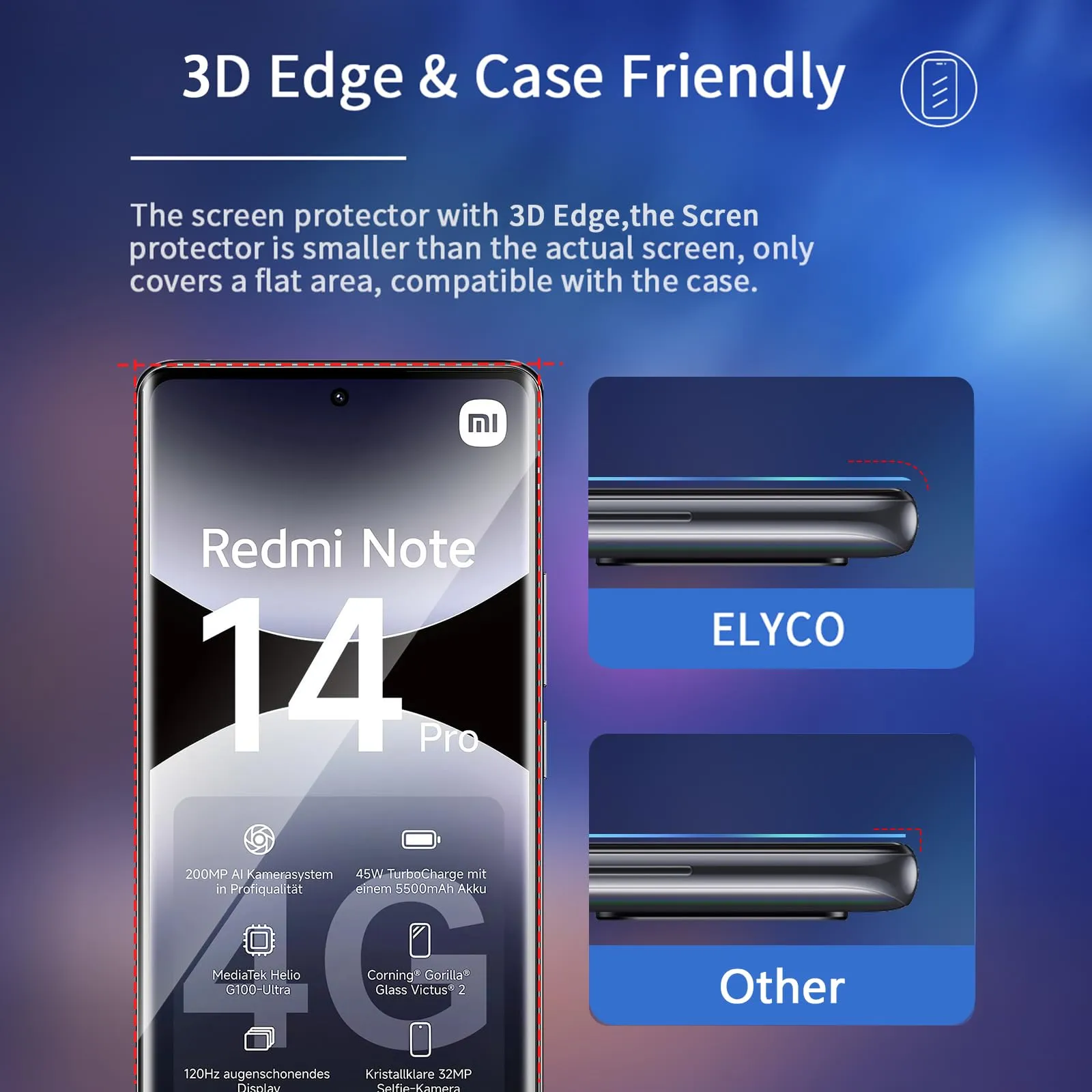 ELYCO Vetro Temperato per Xiaomi Redmi Note 14 Pro 4G, 2+2 Pezzi - immagine 5