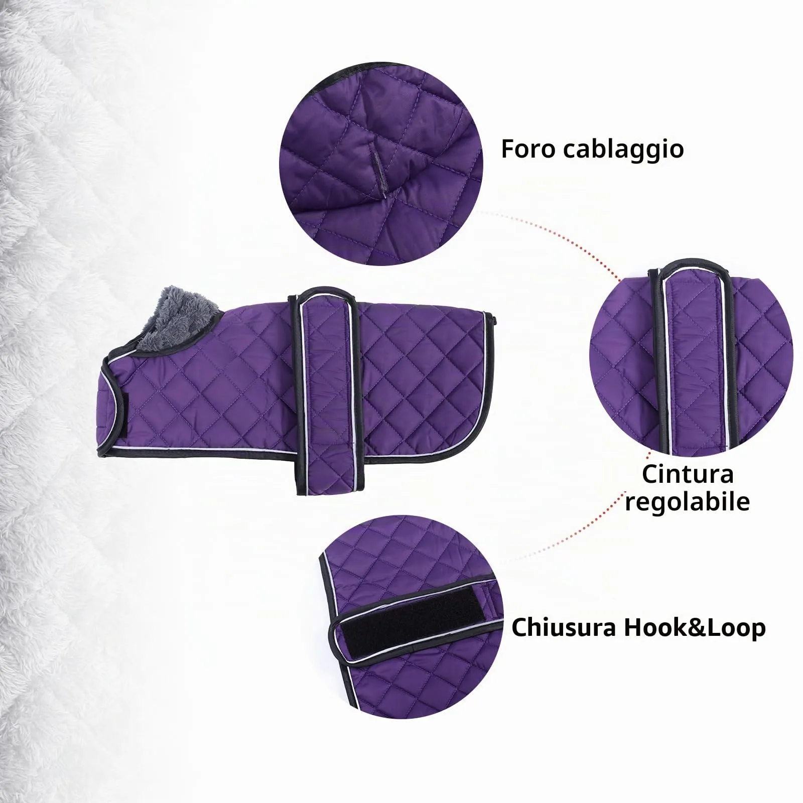 Geyecete Cappotto Invernale Termico Trapuntato per Cane Bassotto, Fodera in Pile, Foro per Imbracatura, Viola, S - immagine 3