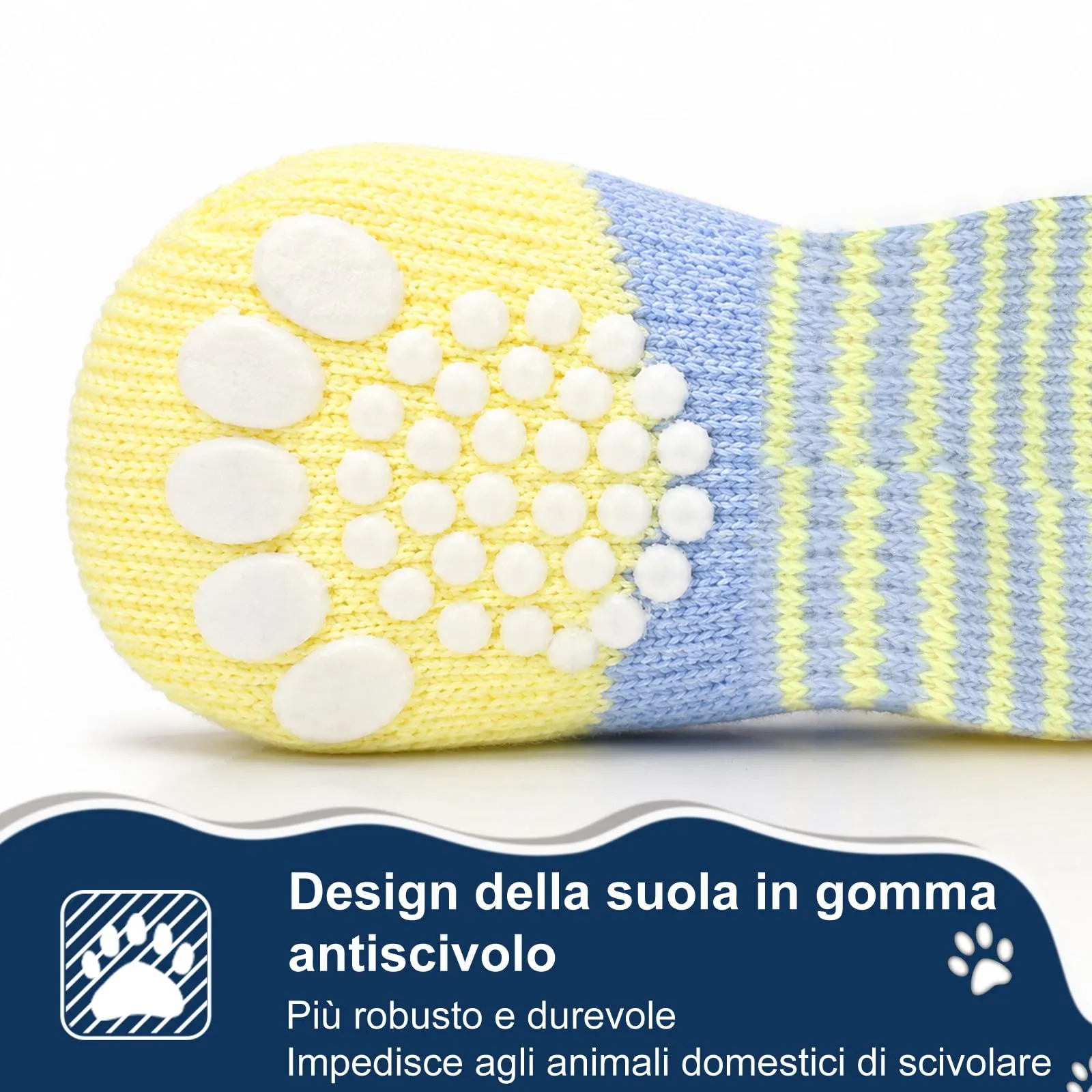 PETLOFT Calzini Antiscivolo per Cane con Cinghie Regolabili, 4 Pezzi, Giallo Blu, S - immagine 4