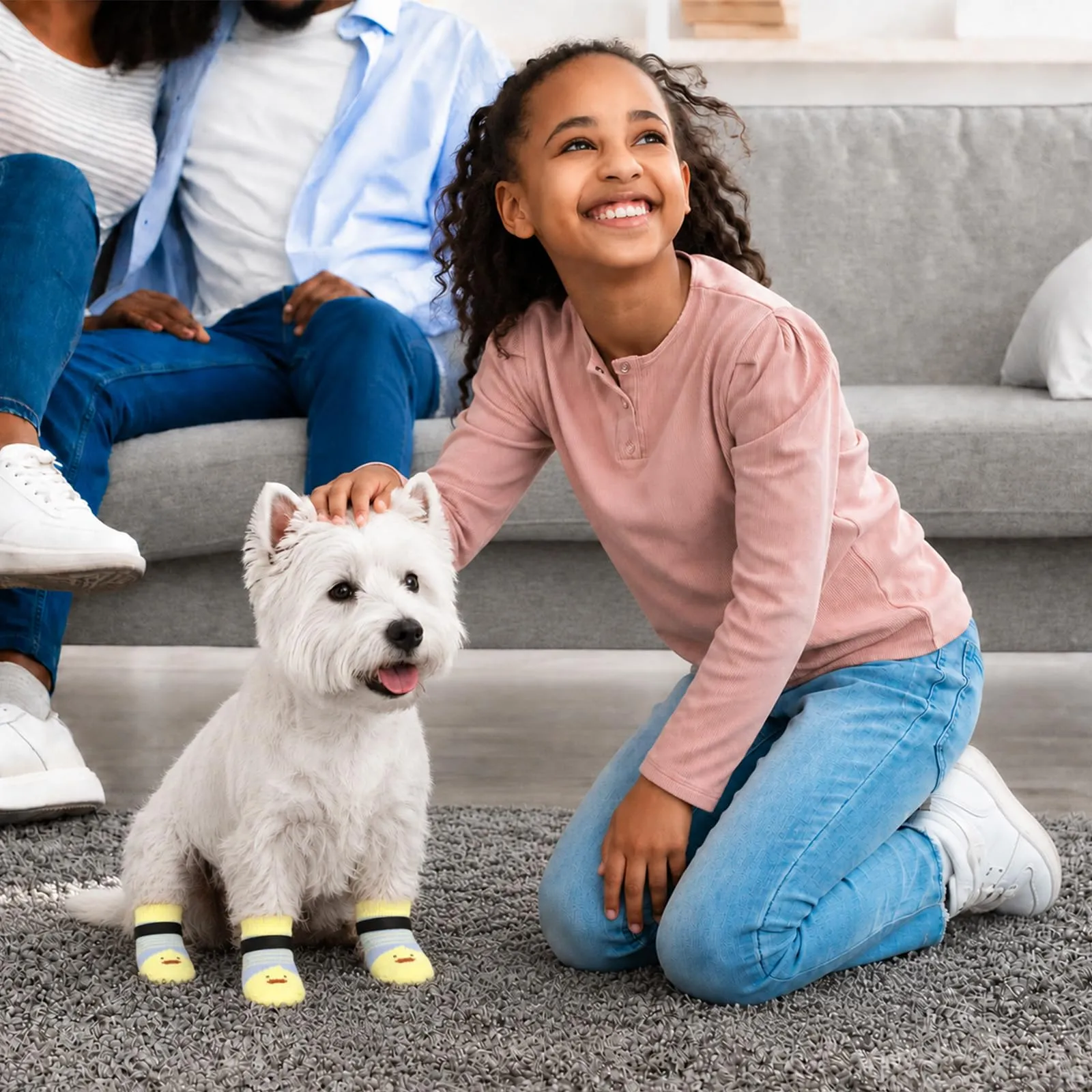 PETLOFT Calzini Antiscivolo per Cane con Cinghie Regolabili, 4 Pezzi, Giallo Blu, S - immagine 5
