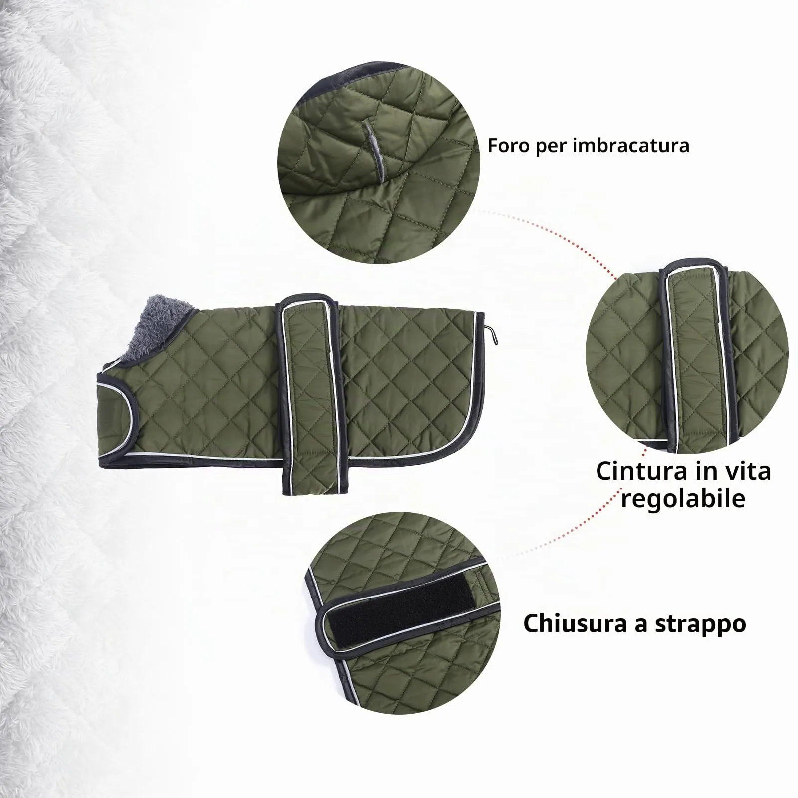 Geyecete Cappotto Invernale Termico Trapuntato per Cane Bassotto con Fodera in Pile e Foro per Imbracatura, Verde, XS - immagine 3