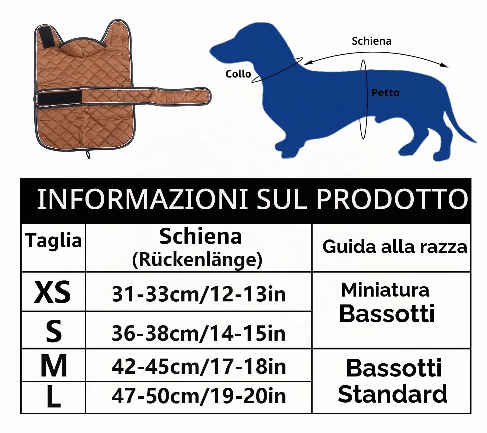 Geyecete Cappotto Invernale Termico Trapuntato per Cane Bassotto con Fodera in Pile e Foro per Imbracatura, Marrone, L - immagine 6