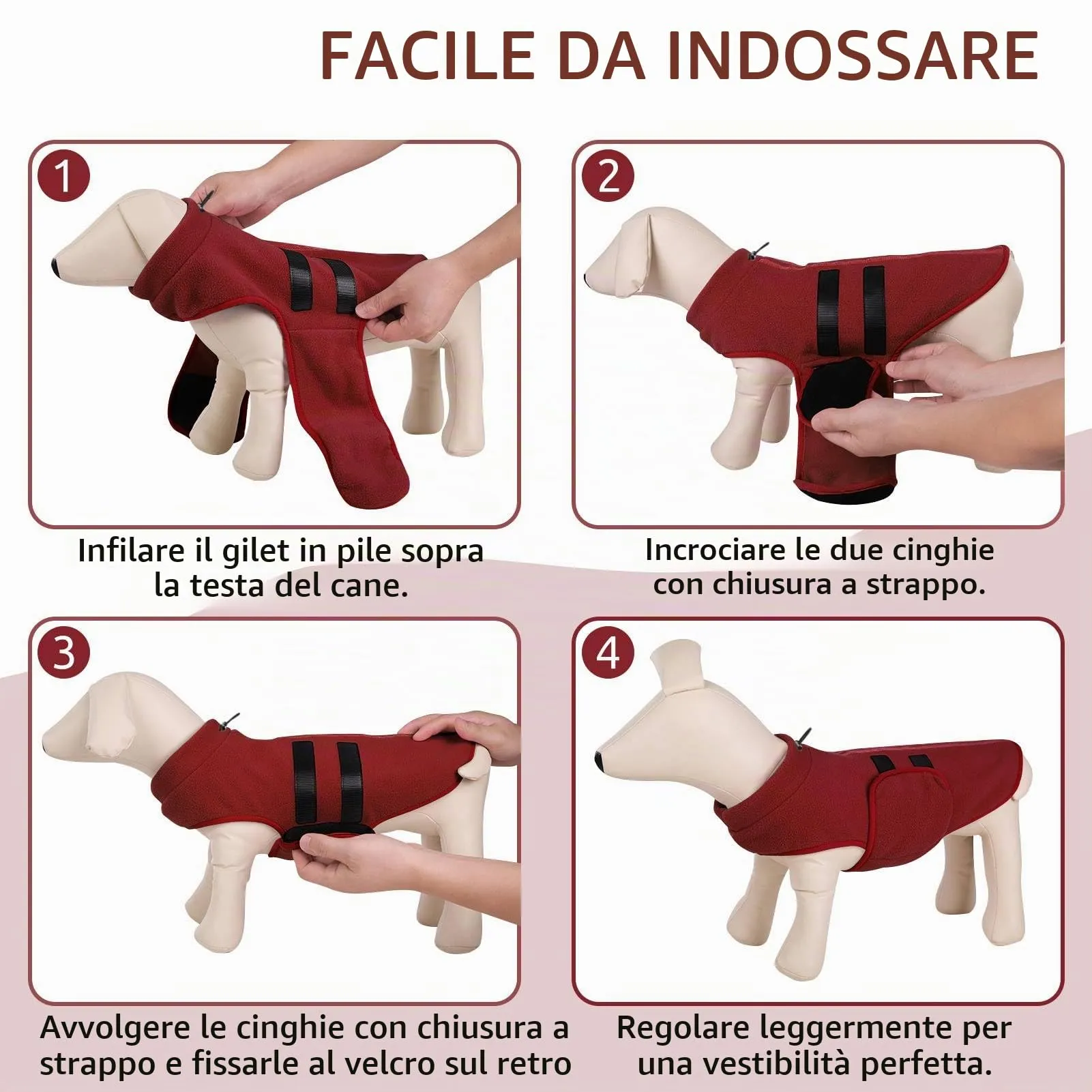 PUZAUKAL Gilet in Pile per Cani con Foro per Imbracatura, Bordeaux, XS - immagine 3