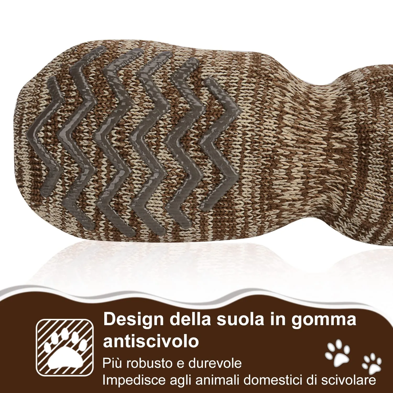 PETLOFT Calzini Antiscivolo per Cane con Cinghie Regolabili, Marrone Chiaro, 4XL - immagine 4