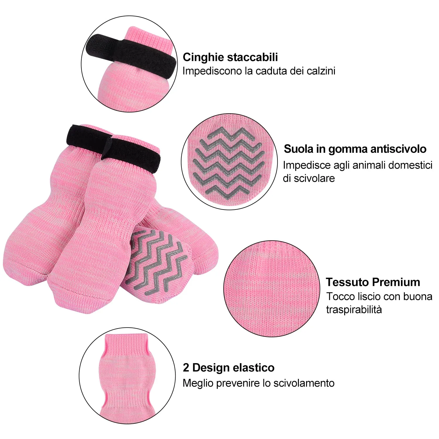 PETLOFT Calzini Antiscivolo per Cane con Cinghie Regolabili, Rosa, 4XL - immagine 3