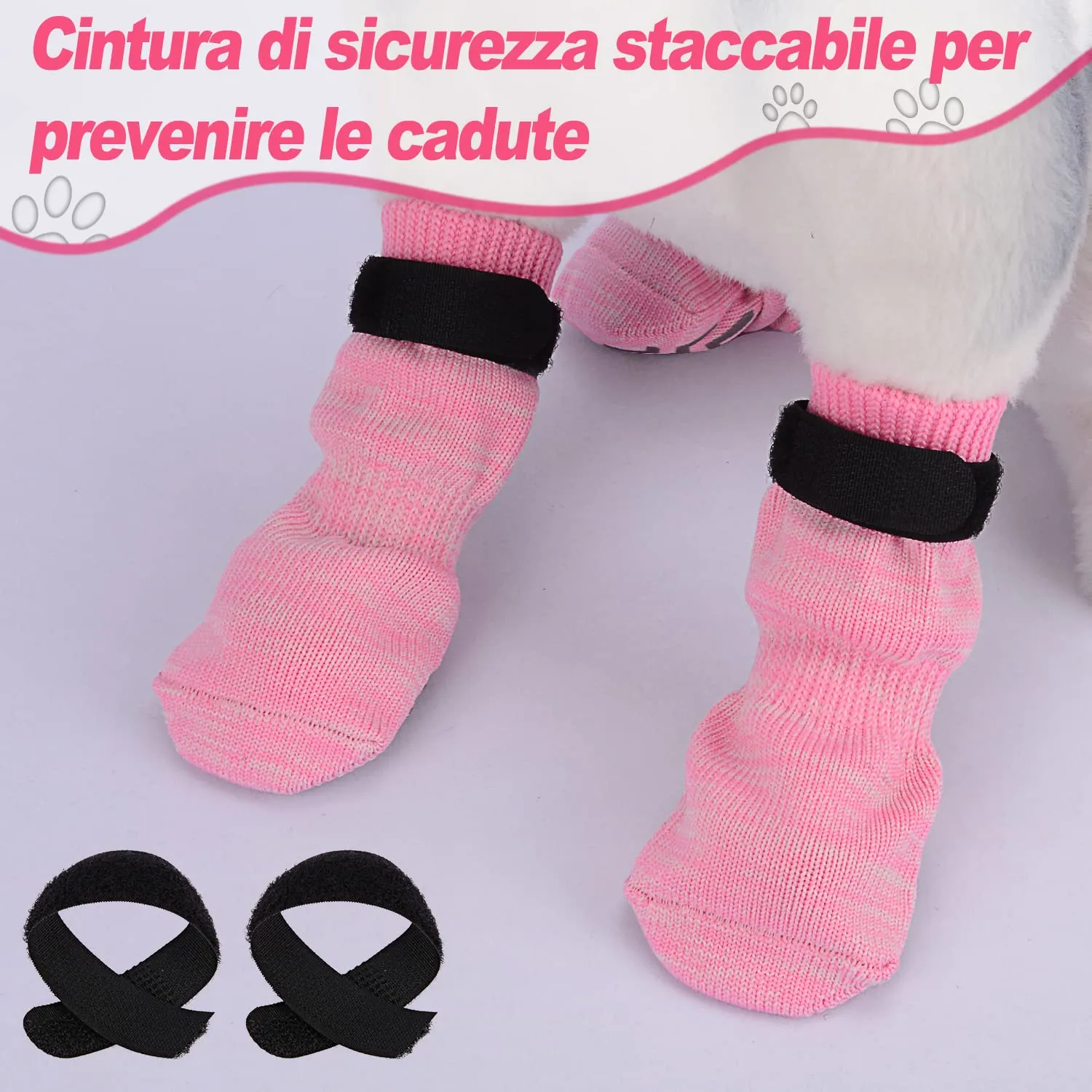 PETLOFT Calzini Antiscivolo per Cane con Cinghie Regolabili, Rosa, 4XL - immagine 5