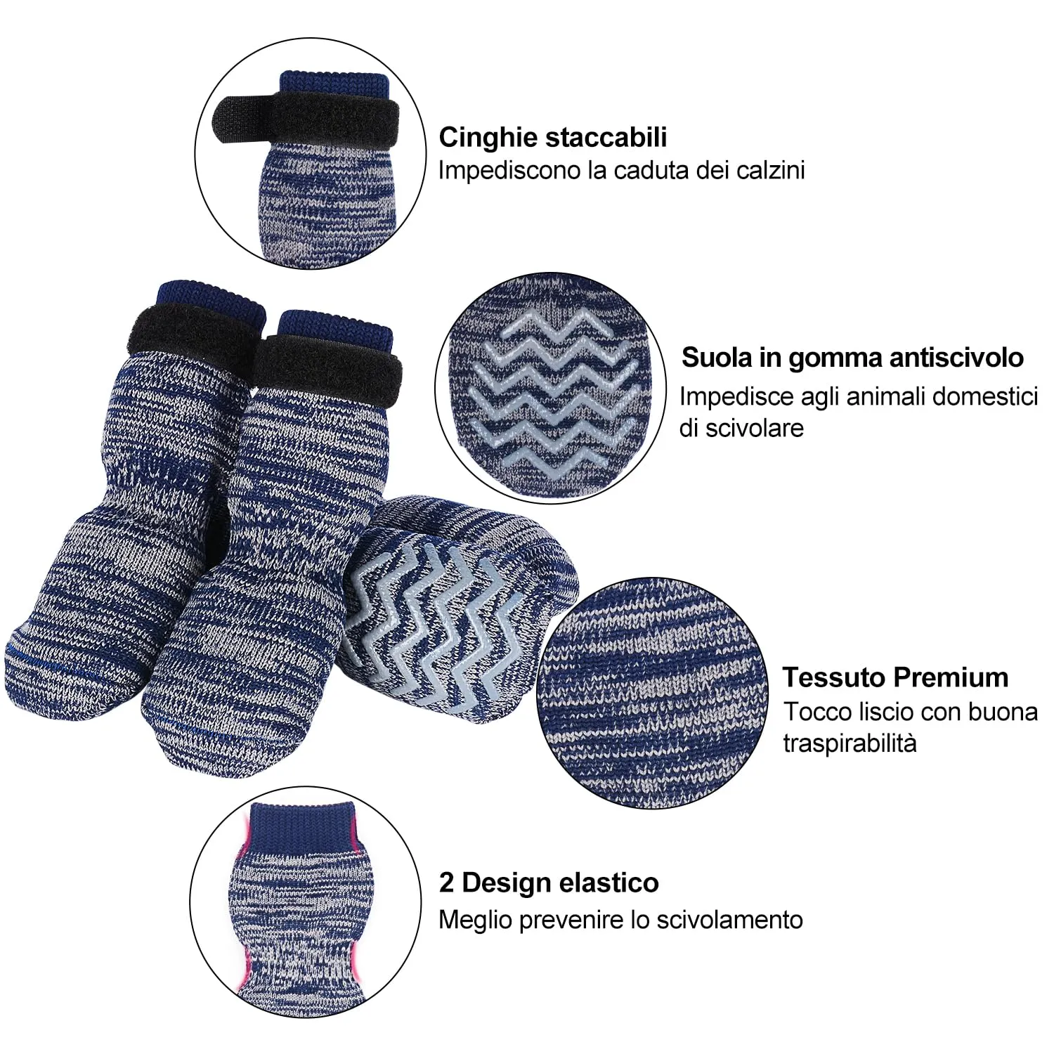 PETLOFT Calzini Antiscivolo per Cane con Cinghie Regolabili, 4 Pezzi (Blu Scuro, 2XL) - immagine 2