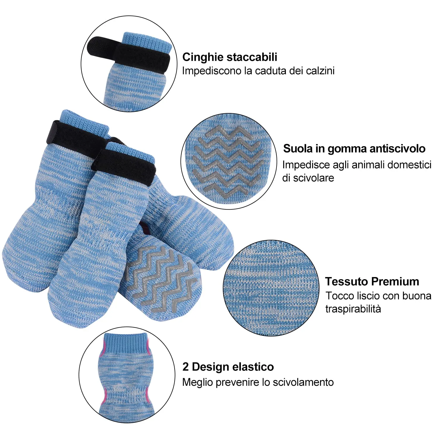 PETLOFT Calzini Antiscivolo per Cane con Cinghie Regolabili, 4 Pezzi (Blu Chiaro, 4XL) - immagine 3