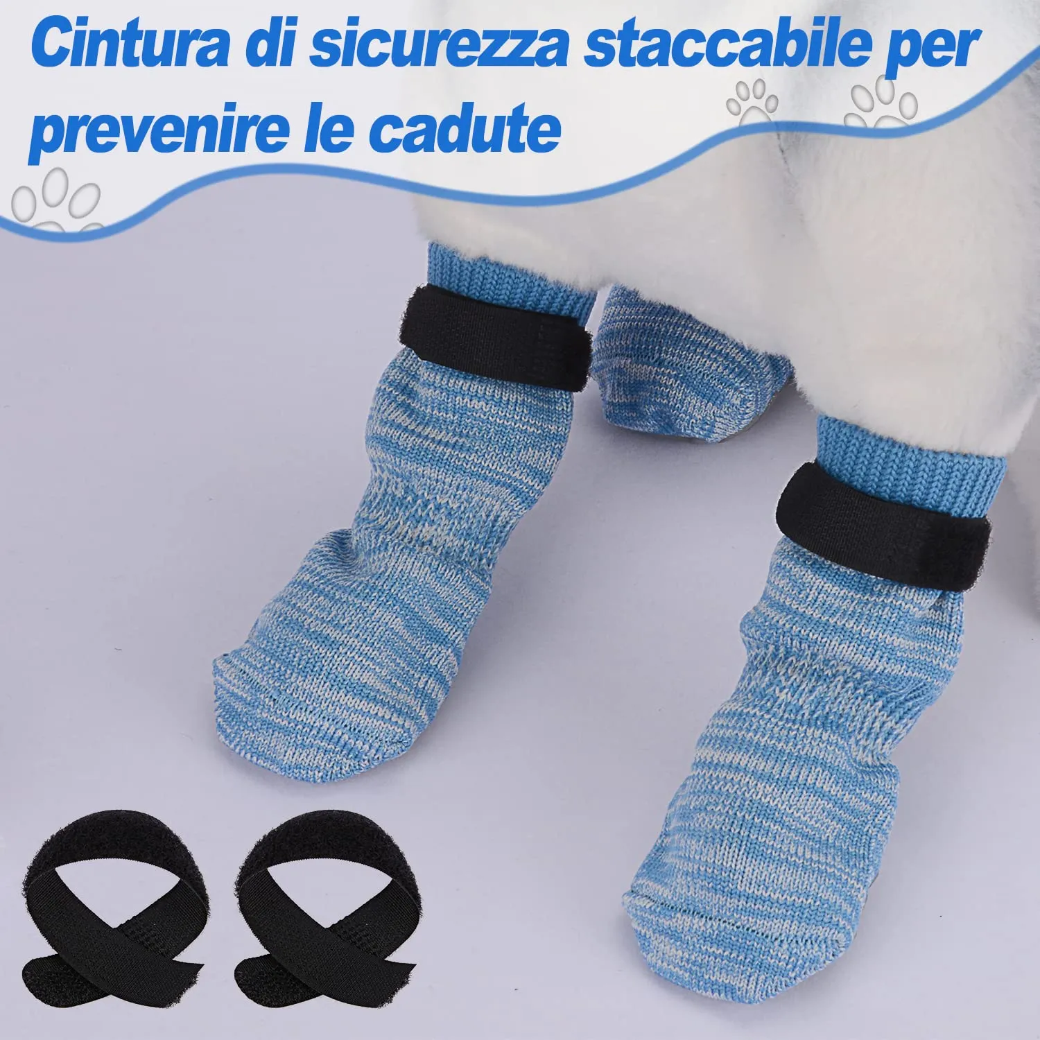 PETLOFT Calzini Antiscivolo per Cane con Cinghie Regolabili, 4 Pezzi (Blu Chiaro, 4XL) - immagine 5