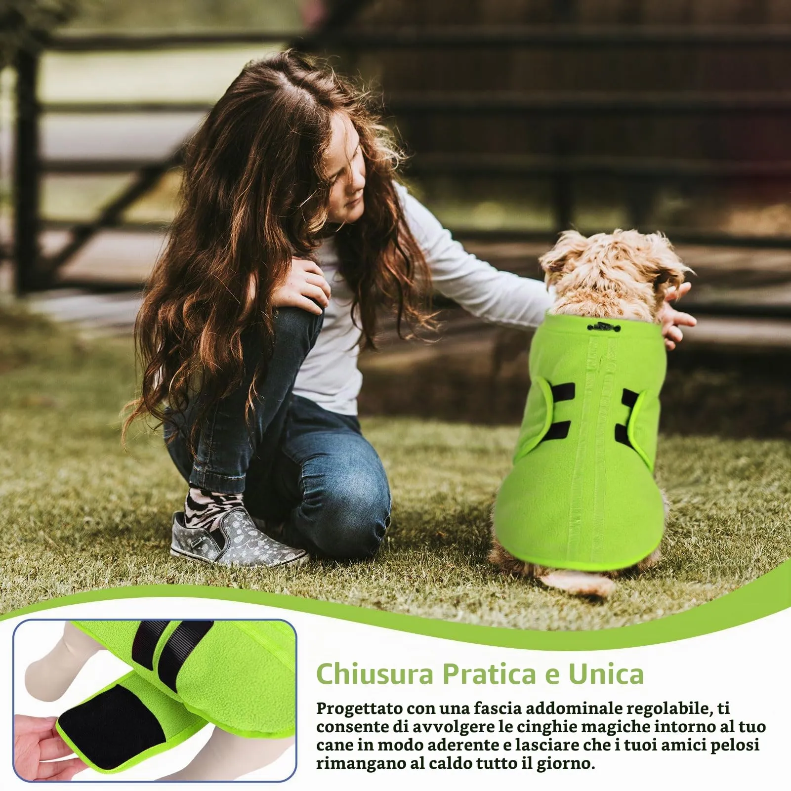 PUZAUKAL Maglione per Cani e Gatti in Pile con Foro per Imbracatura, Verde, S - immagine 5