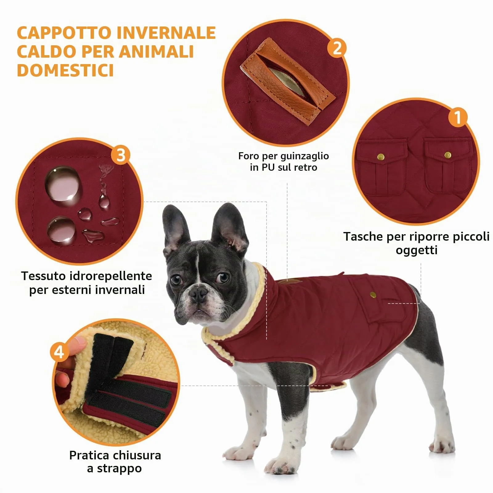 Queenmore Cappottino Cane Impermeabile con Fodera in Pile, Borgogna, Taglia L - immagine 2