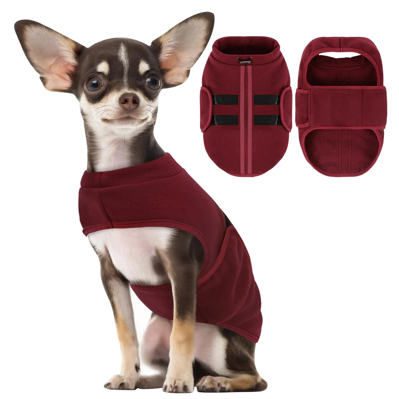 PUZAUKAL Maglione in Pile per Cani con Foro per Imbracatura, Bordeaux, XXS - immagine 1