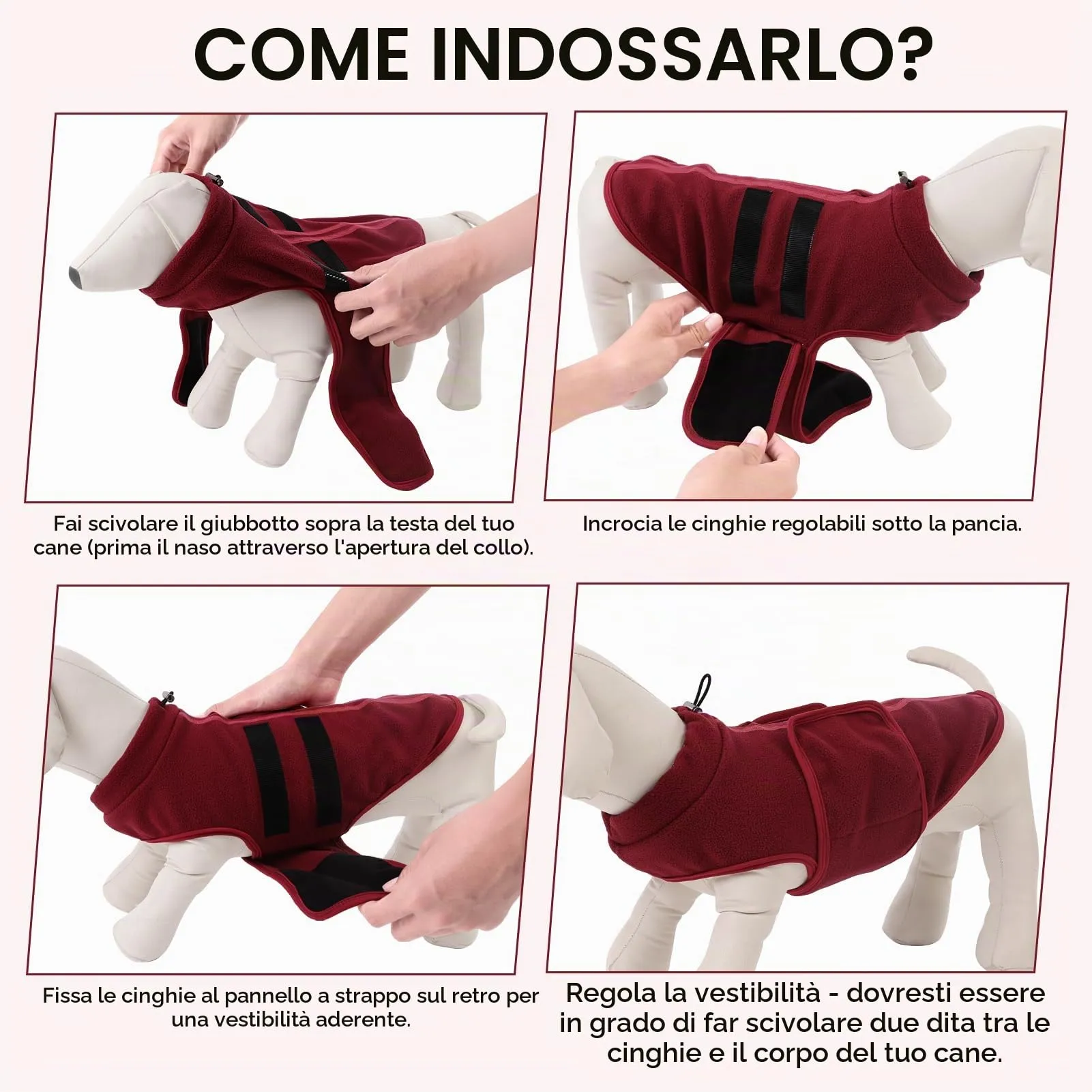 PUZAUKAL Maglione in Pile per Cani con Foro per Imbracatura, Bordeaux, XXS - immagine 3